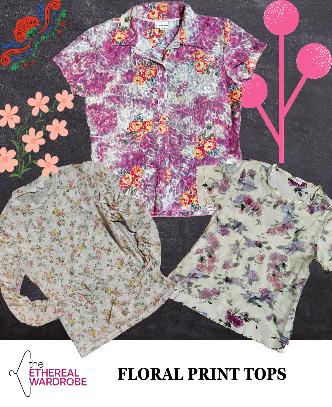Pacote de 10 peças de Tops com Estampa Floral Y2K ..