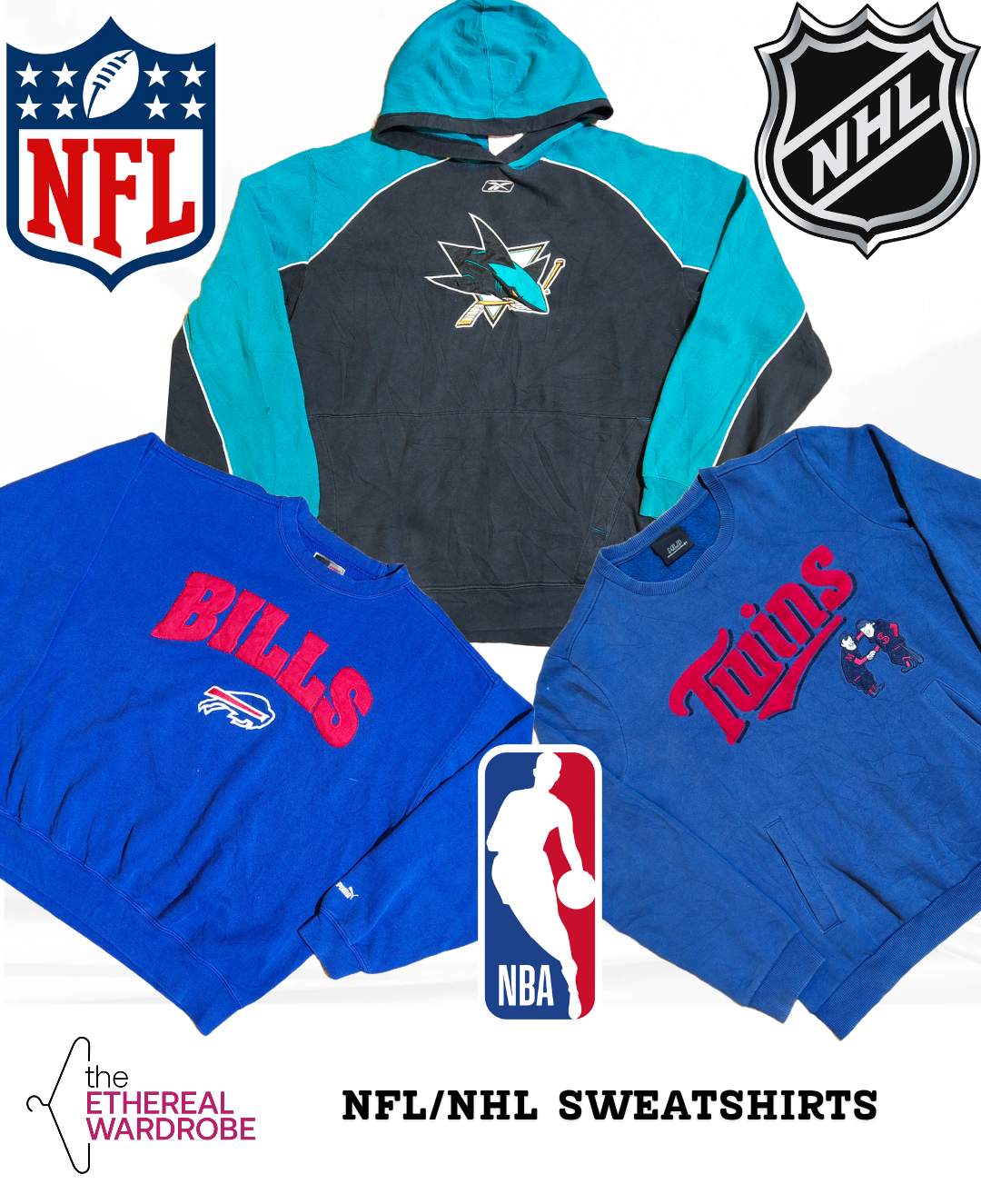 Moletons da NFL, NHL e NBA com marca, incluindo Ni..