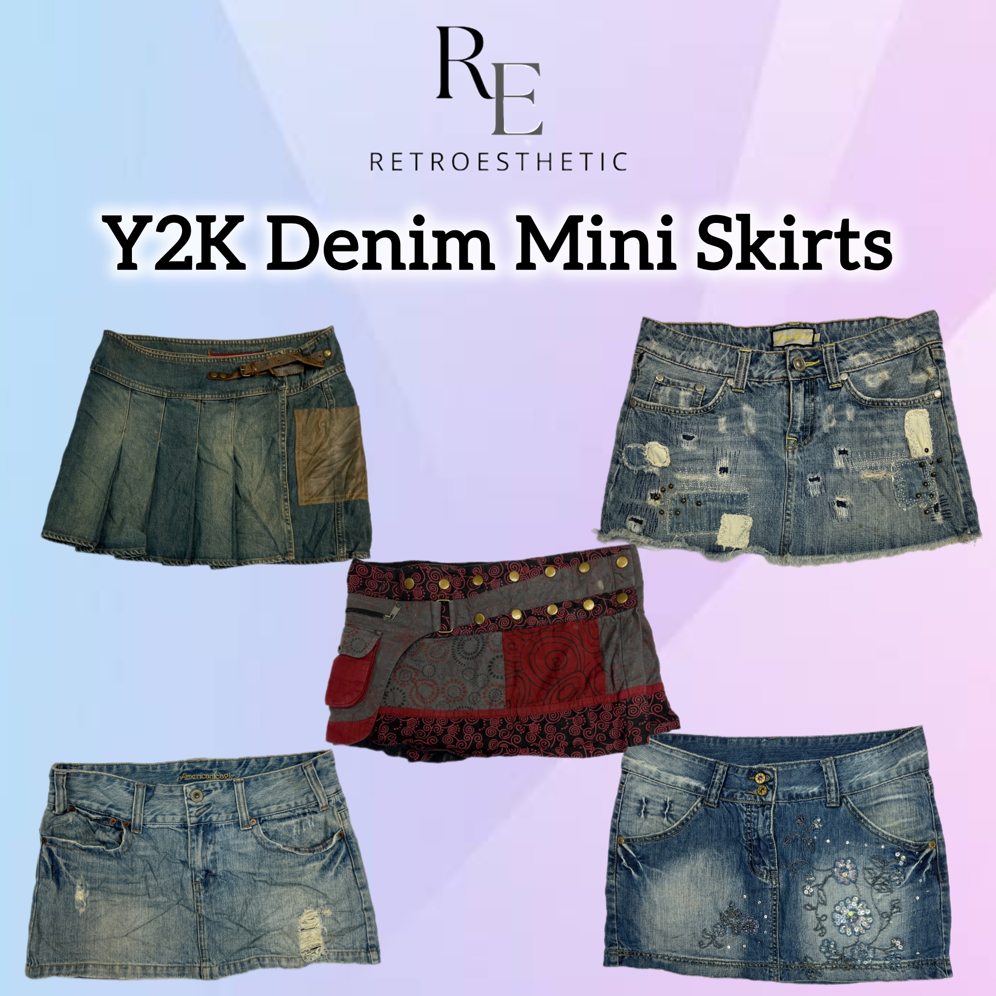 Y2K Unique & Embellished Denim Mini Skirts (REP)