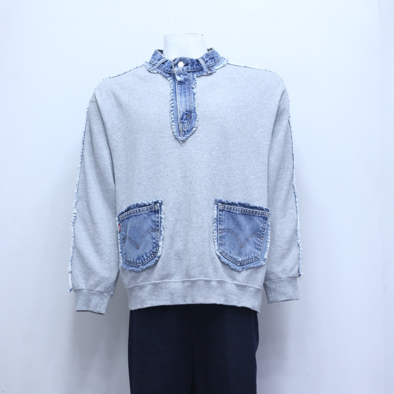 CR598 Upcycled Urban Denim Patchwork Pullover
