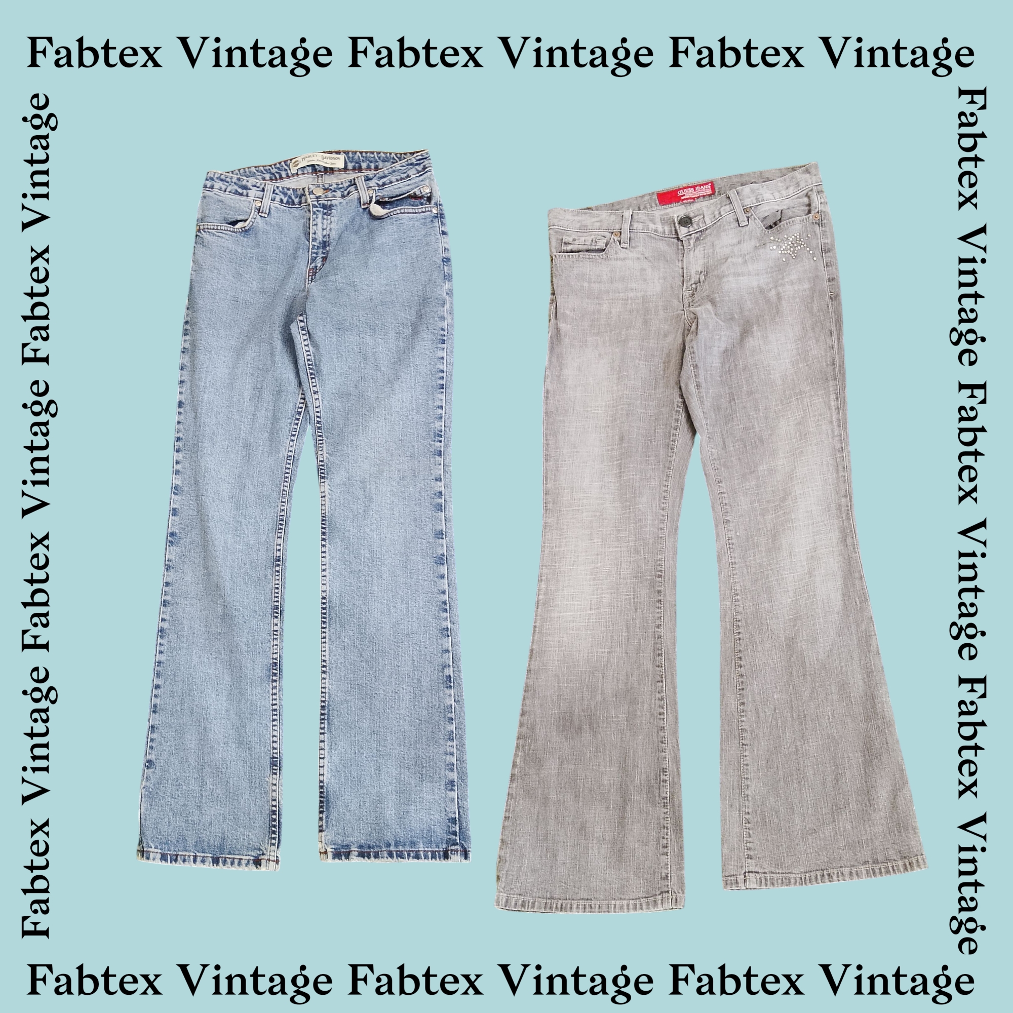 (FV-043) Y2K Flared Branded Jeans ( Harley Davidso..