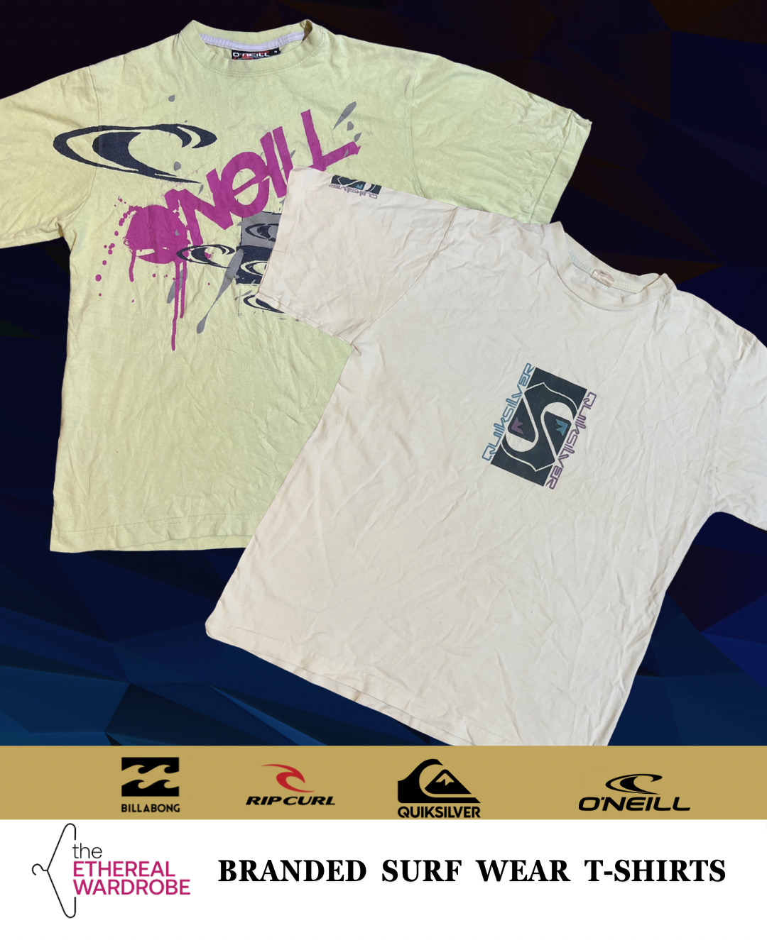 Camisetas impressas de surf da marca incluindo Qui..