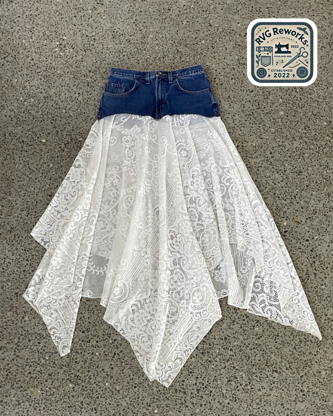 Upcycled Denim and Lace Skirt
