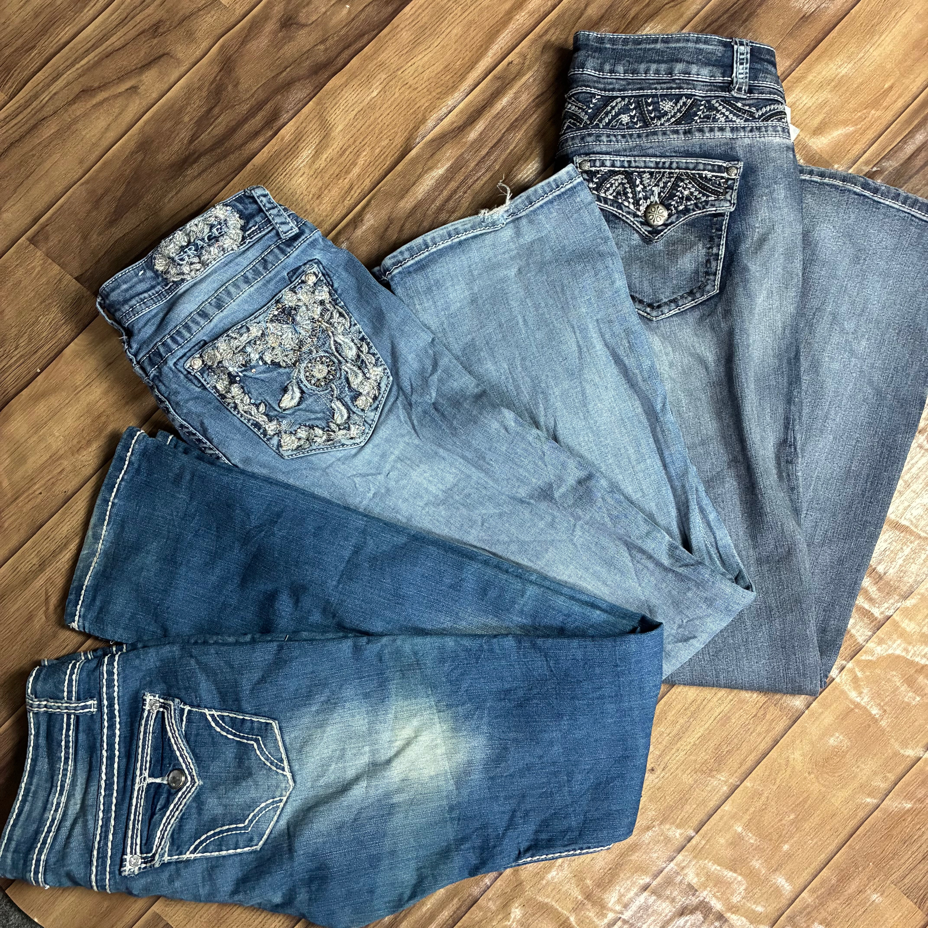 Y2K Embroidery Flare/Bootcut  Jeans (FNC:1237)