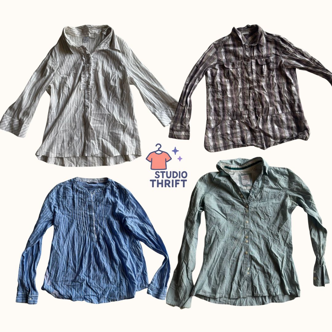 Y2K Button Up Bundle - Striped Plaid Neutral Mix(O..