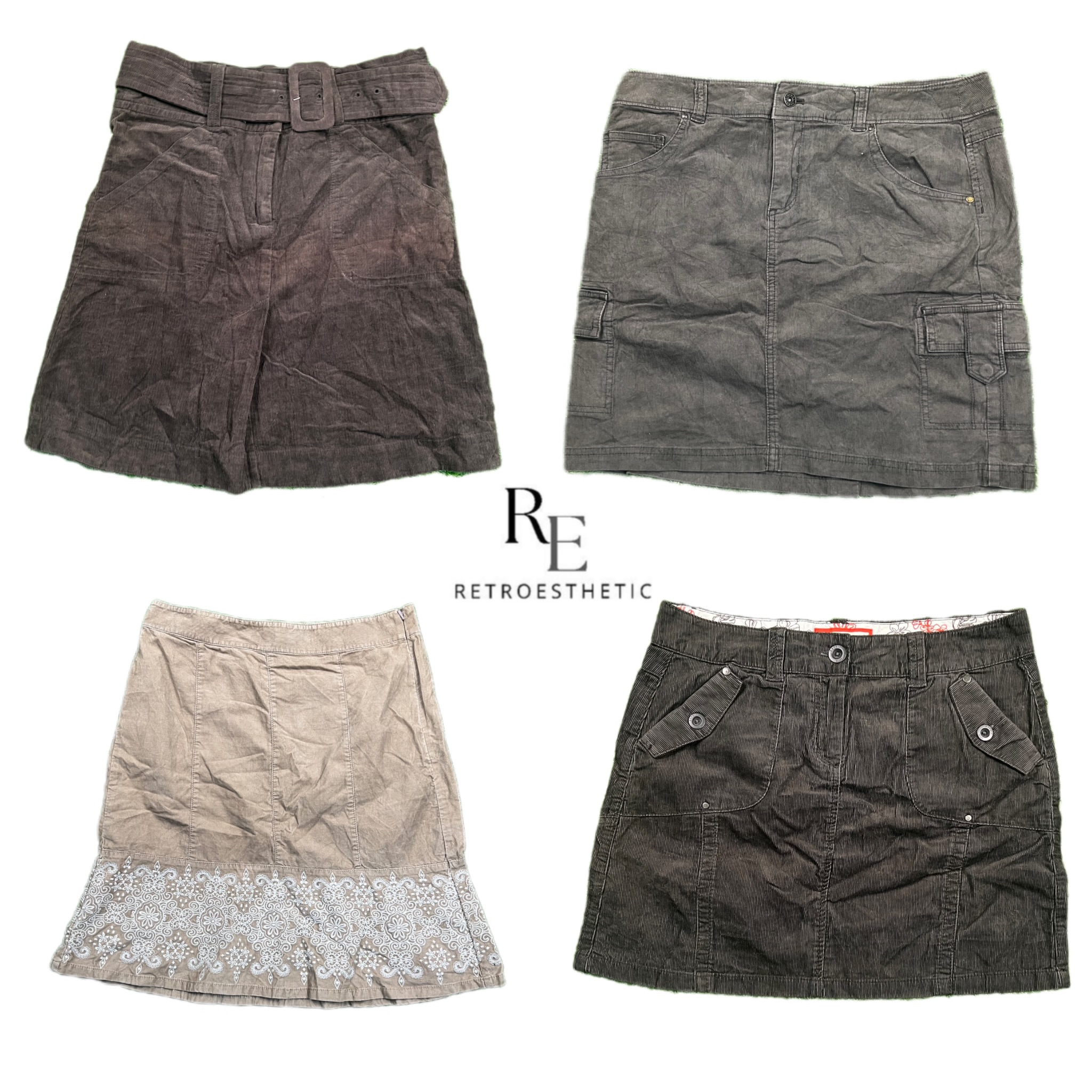 Y2K Cow Girl Gonne in Velluto a Coste RE-2683