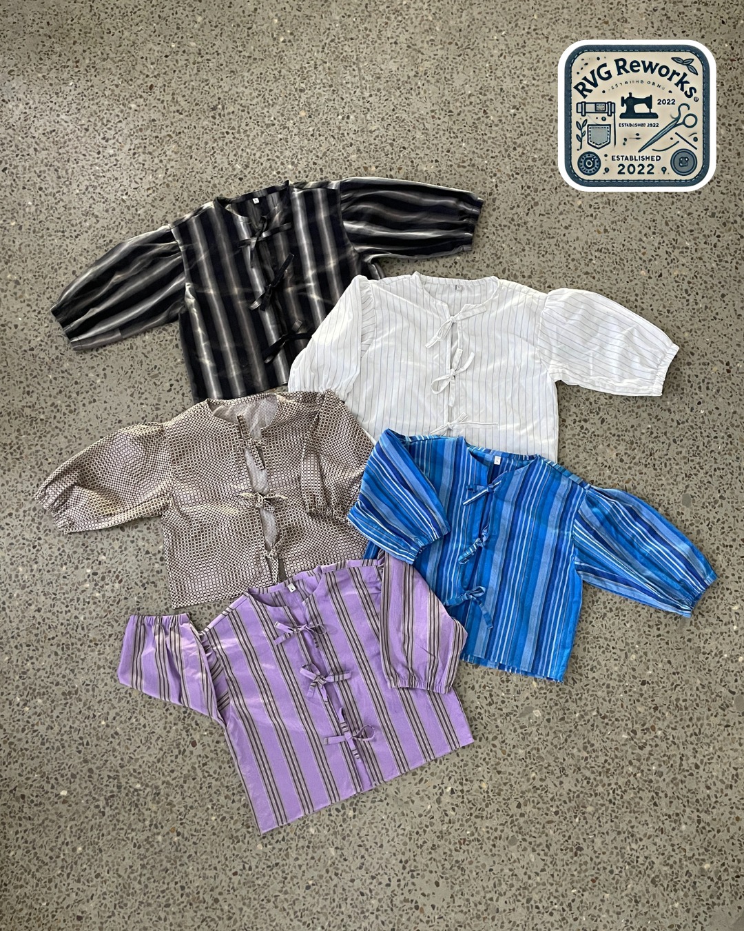 アップサイクリングチェック柄レースアップブラウス 25 PCS