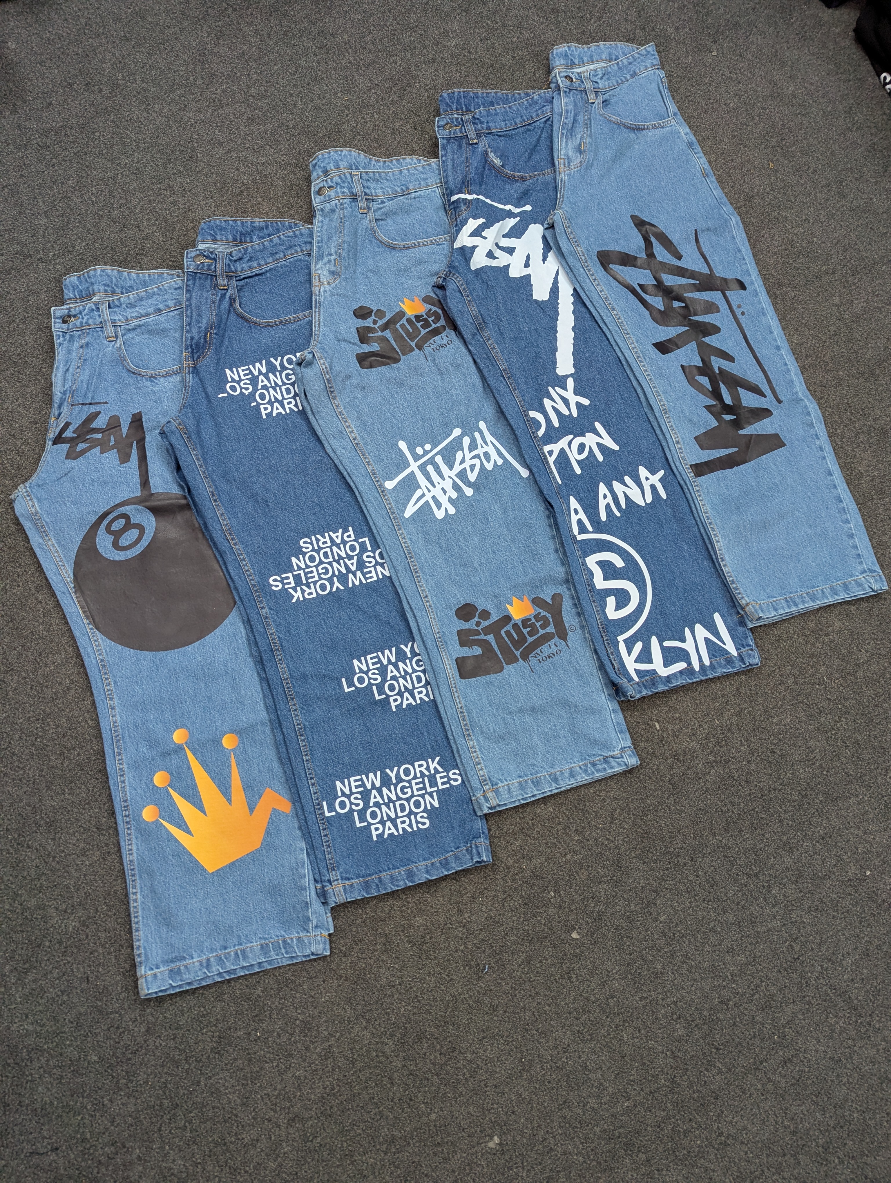 Stussy Blue Printed Jeans Rework Style (6 pcs), (S..