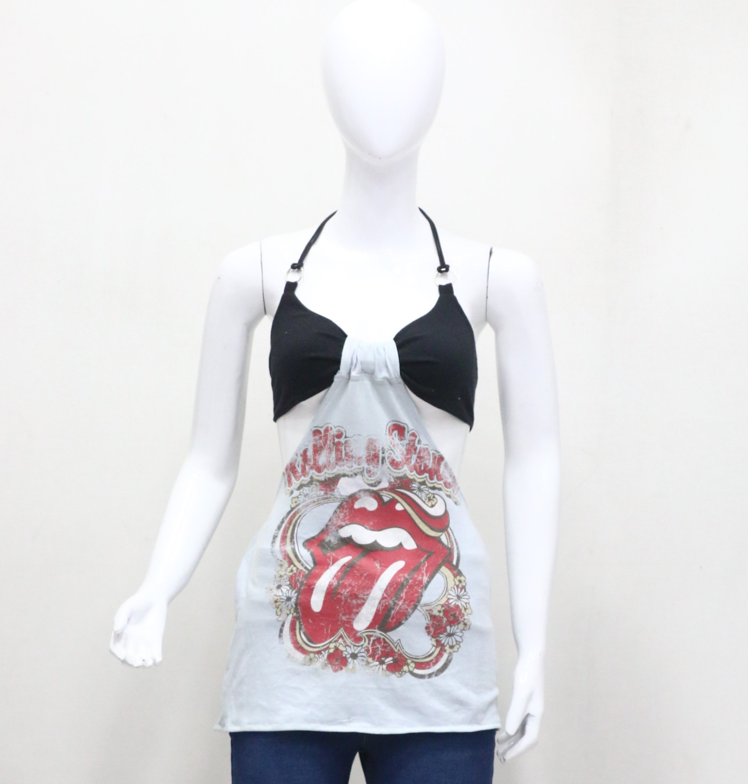 CR1122  Upcycled Graphic Halter Dress