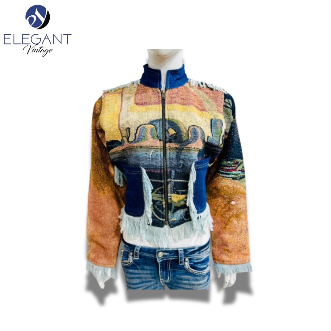 「UPCYCLED Tapestry & Denim Ladies Crop Jackets - E..