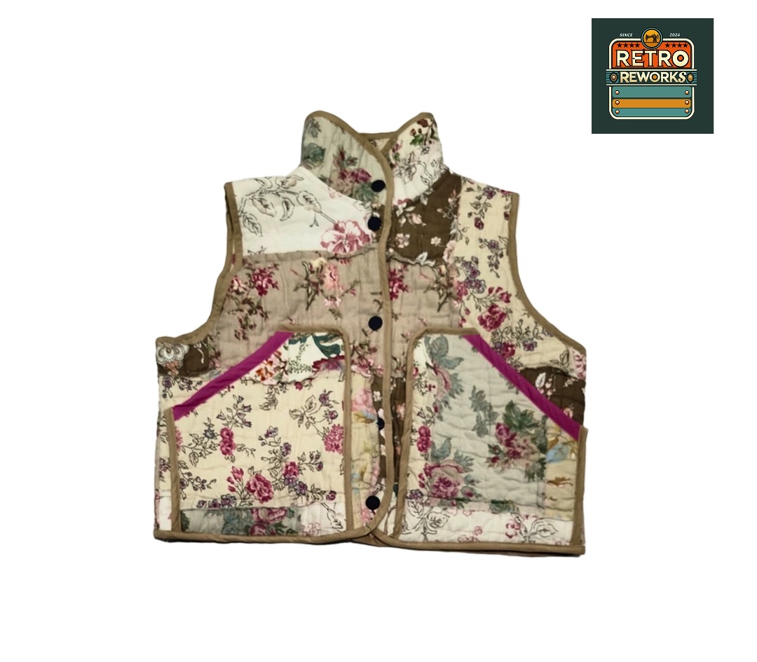 アップサイクルフロントボタンキルティングジレ