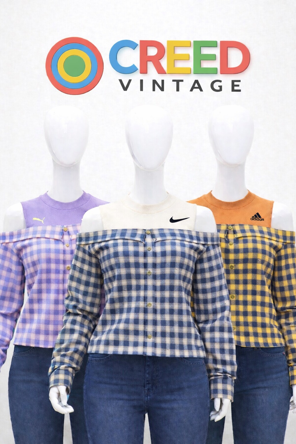 CR1126 アップサイクルオフショルダーリワークシャツトップ