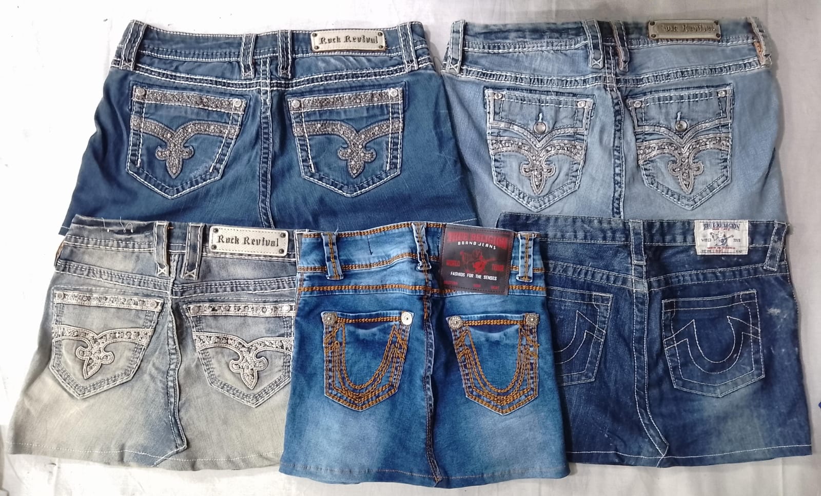 CR6033 Upcycled True Religion & Rock Revival Skirt..