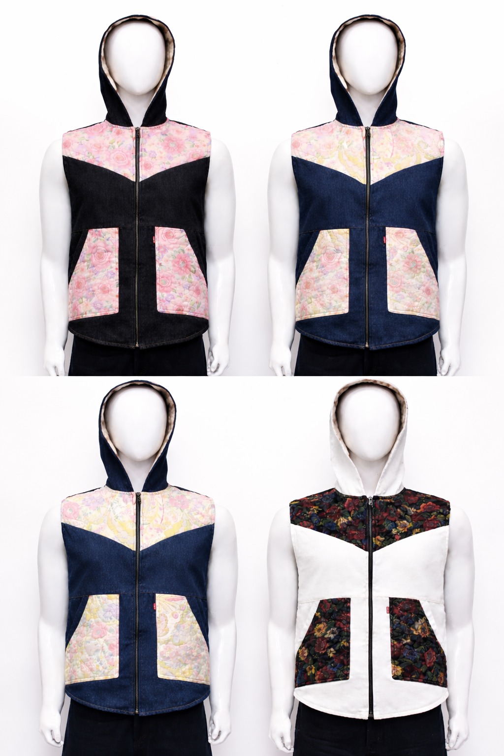 CR1160  Upcycled Quilted Denim Hooded Vest