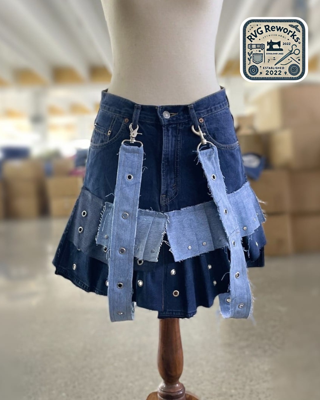 Upcycled Denim Strap Mini Skirt
