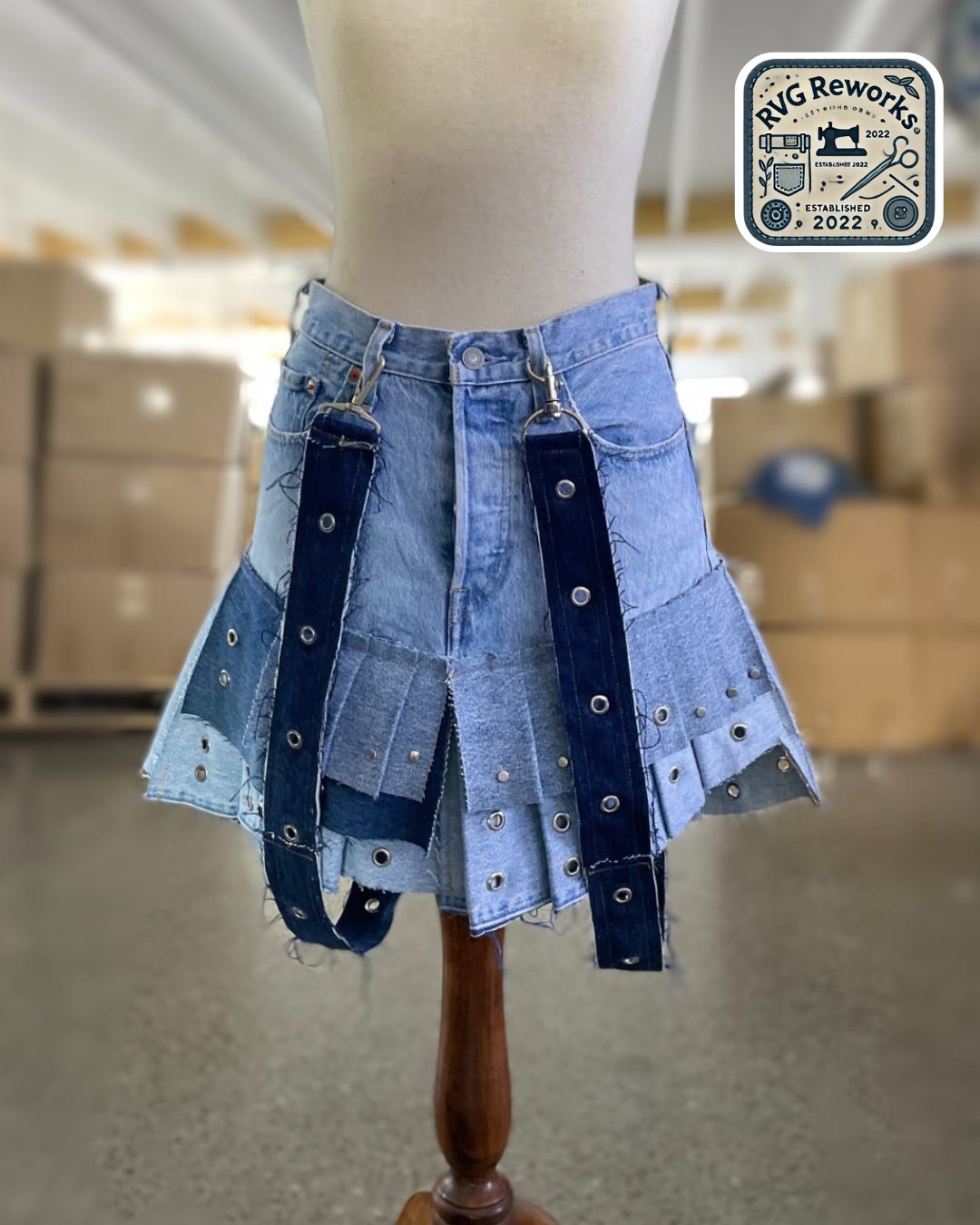 Upcycled Denim Strap Mini Skirt