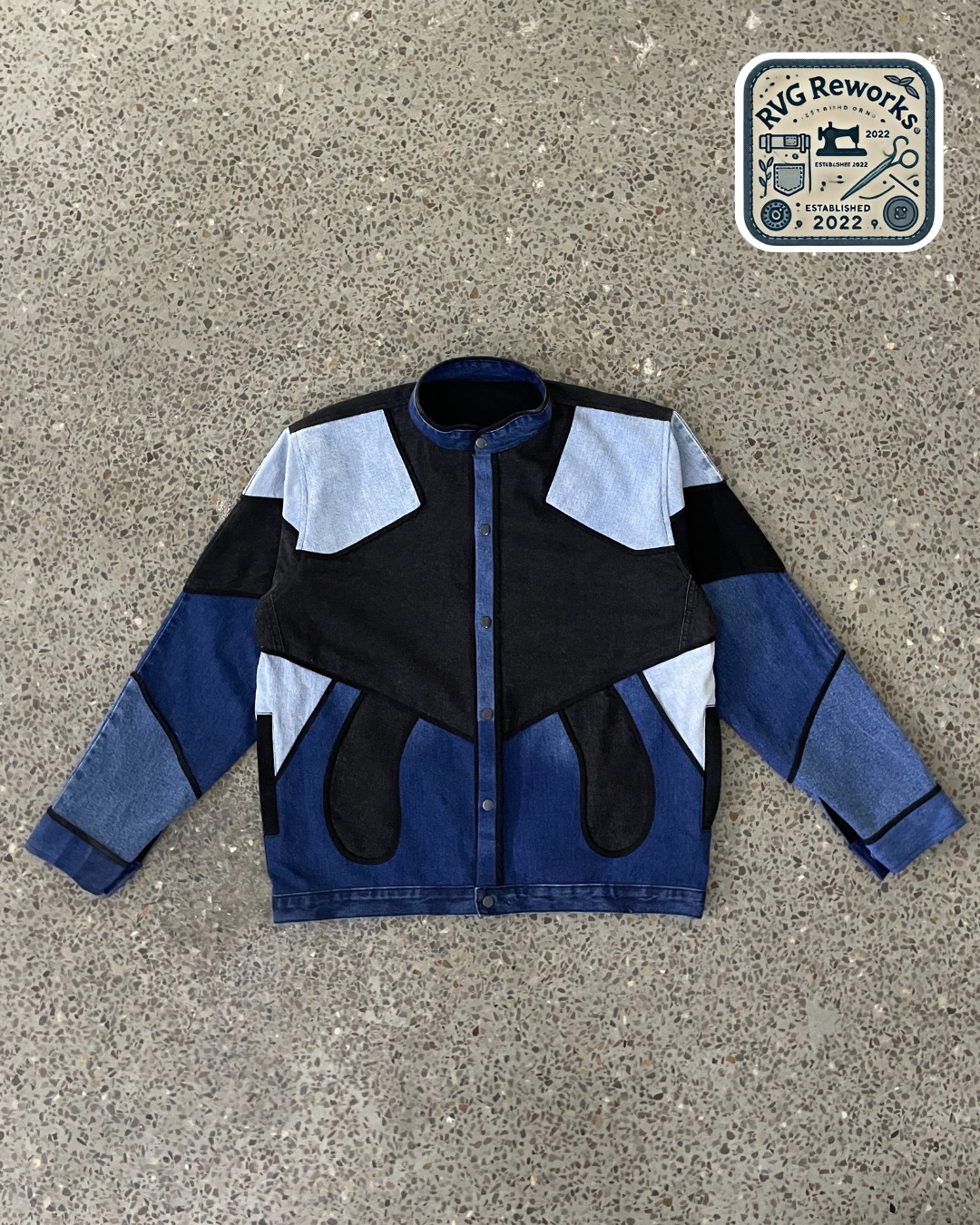 Upcycled Geometric Panel Denim Jacket