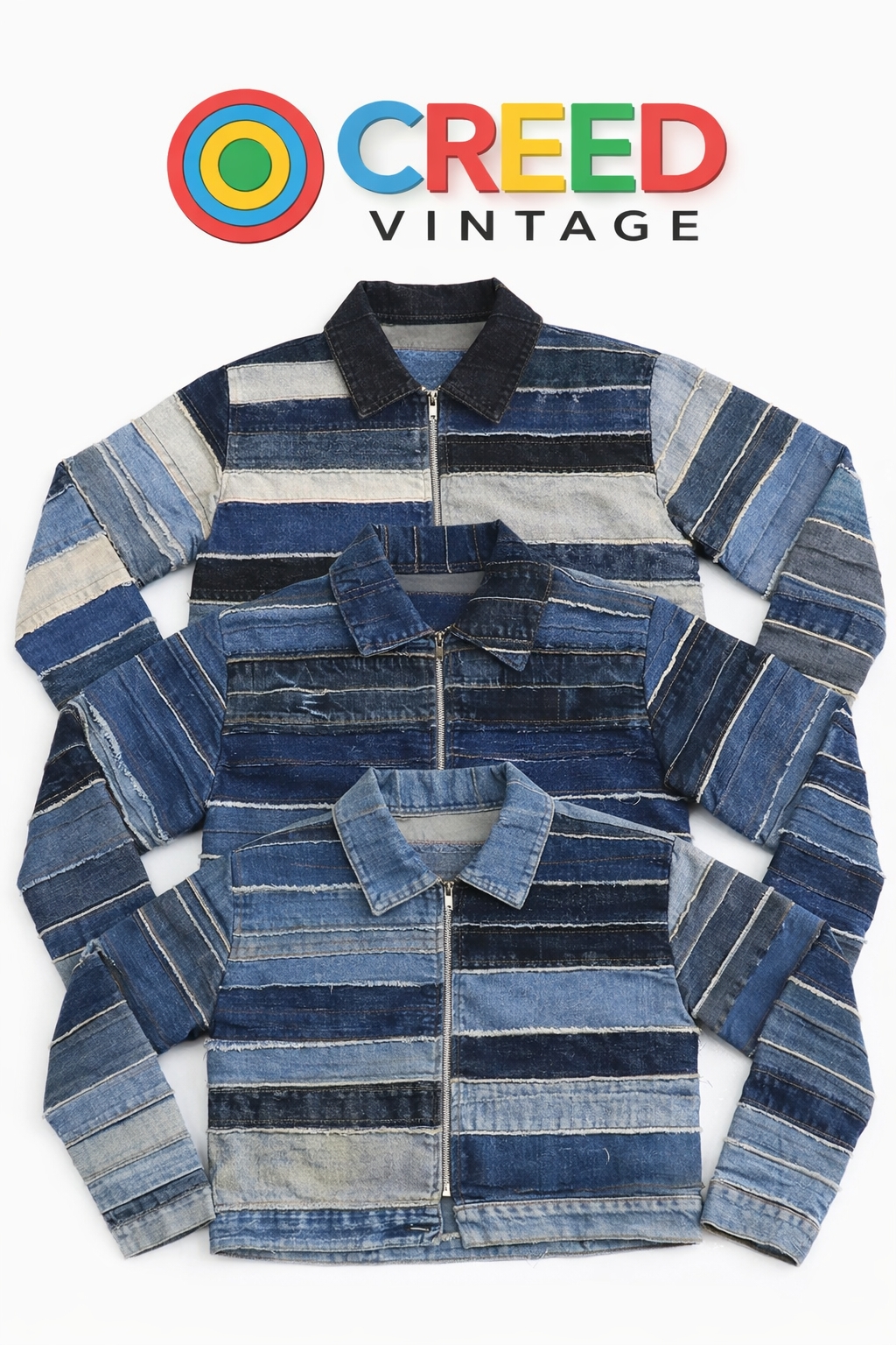 CR1167  Upcycled Striped Denim Zip Jacket