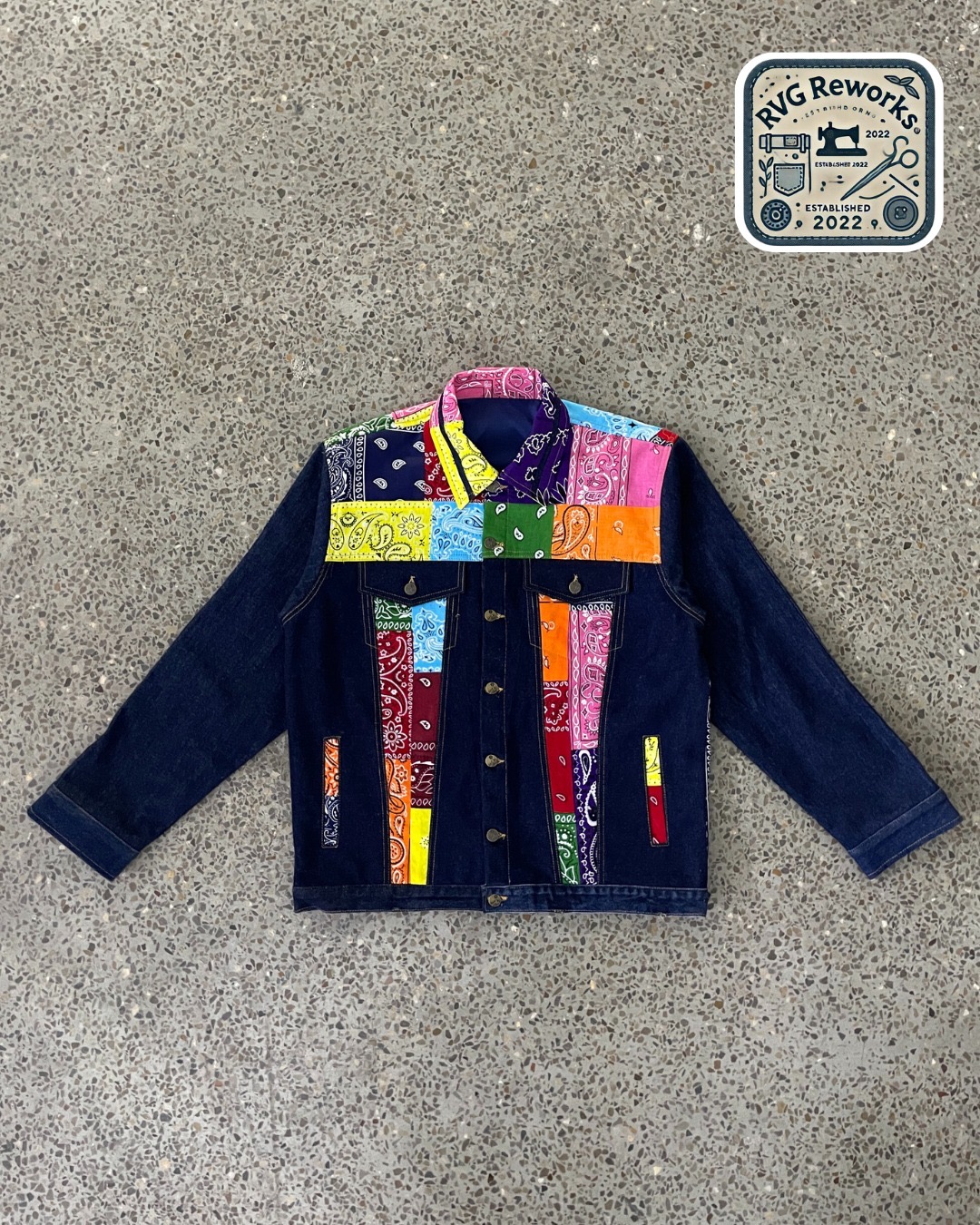 アップサイクルバンダナパネルデニムジャケット