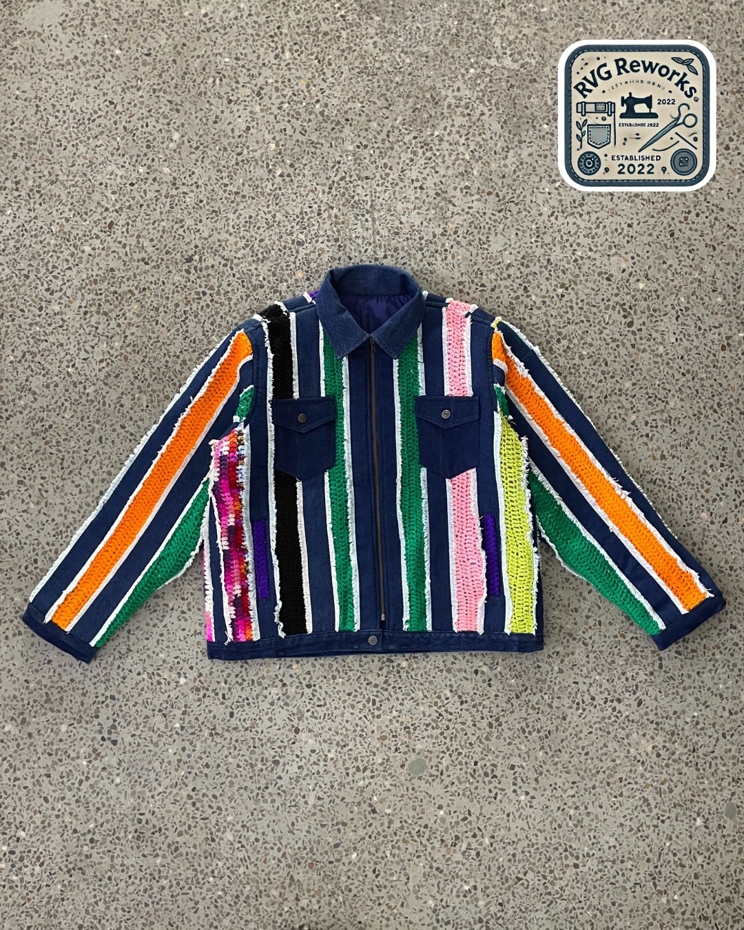 アップサイクルクロシェパネルデニムジャケット