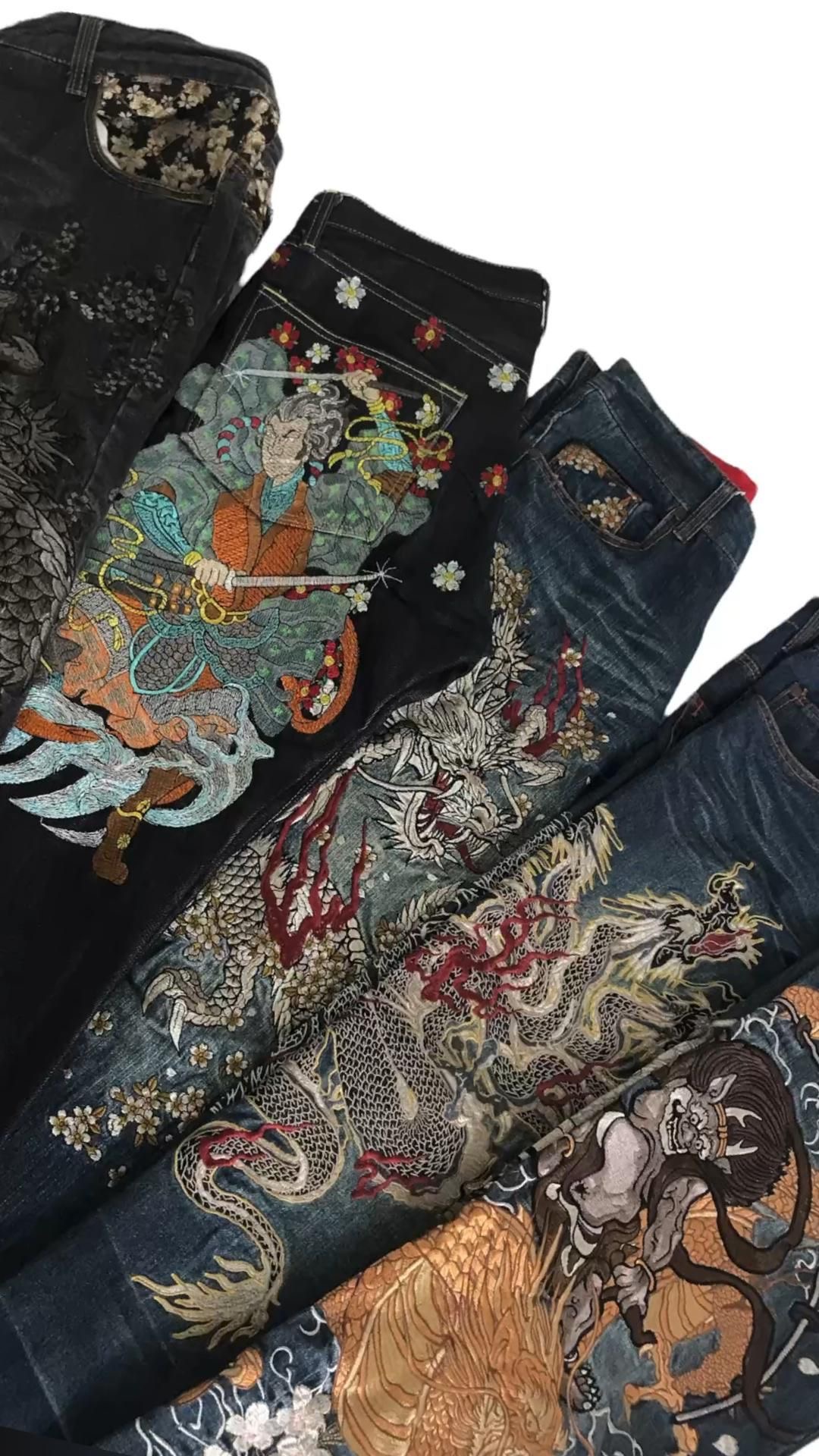 Japanes Style Jeans Y2K Embroidery