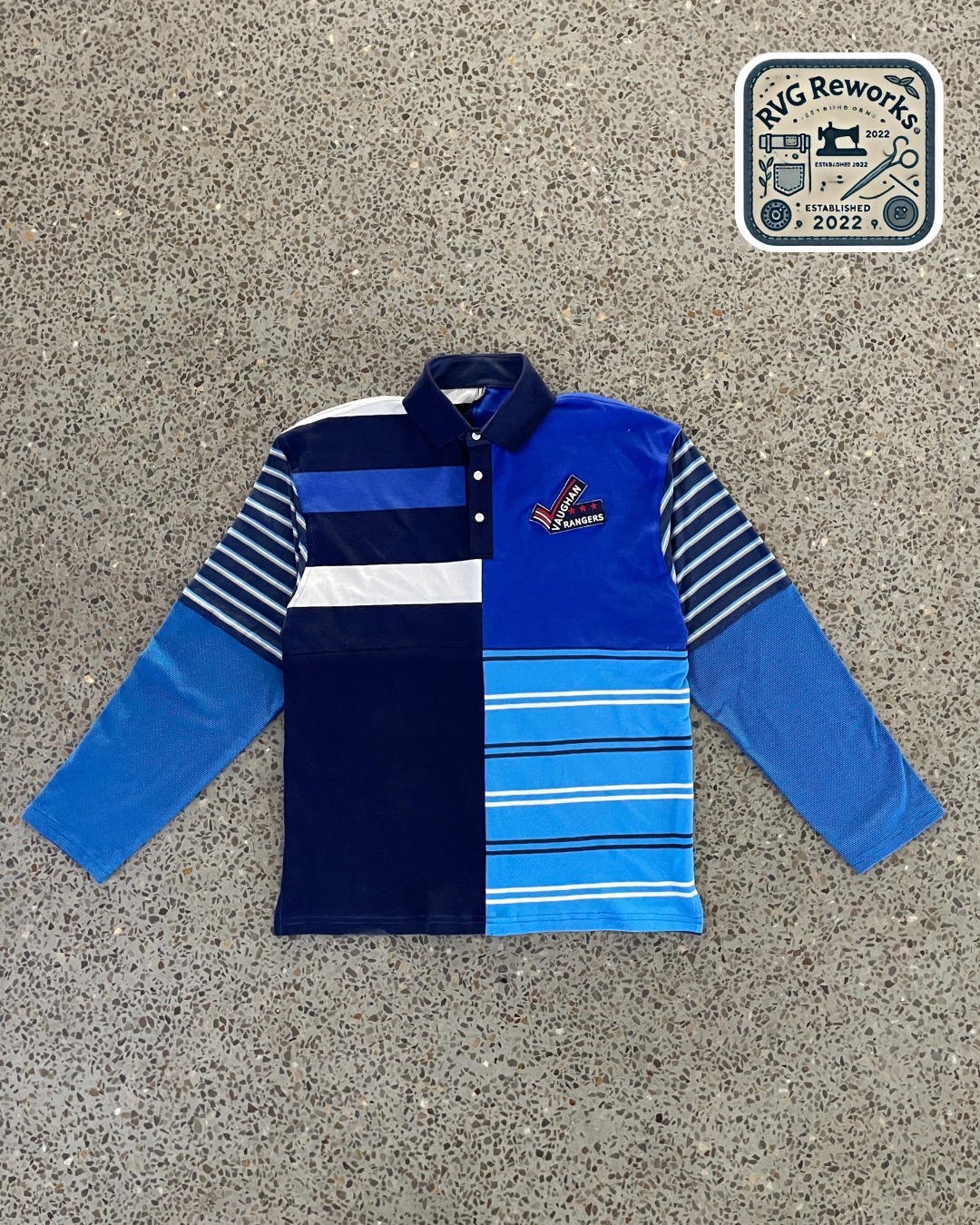 Upcycled Patchwork Long-Sleeve Polo Shirt
