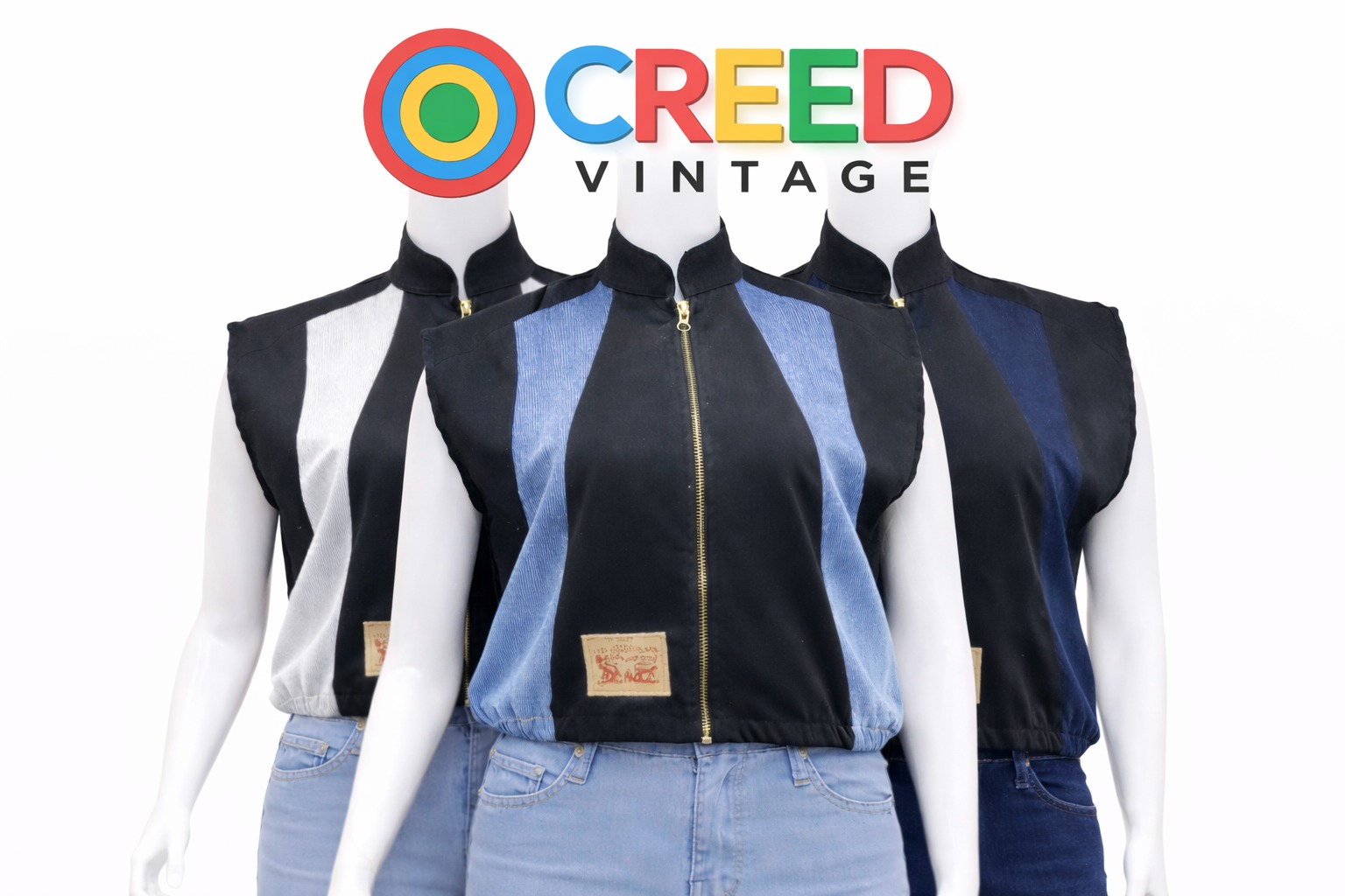 CR1179 Upcycled Shadow Panel Denim Vest
