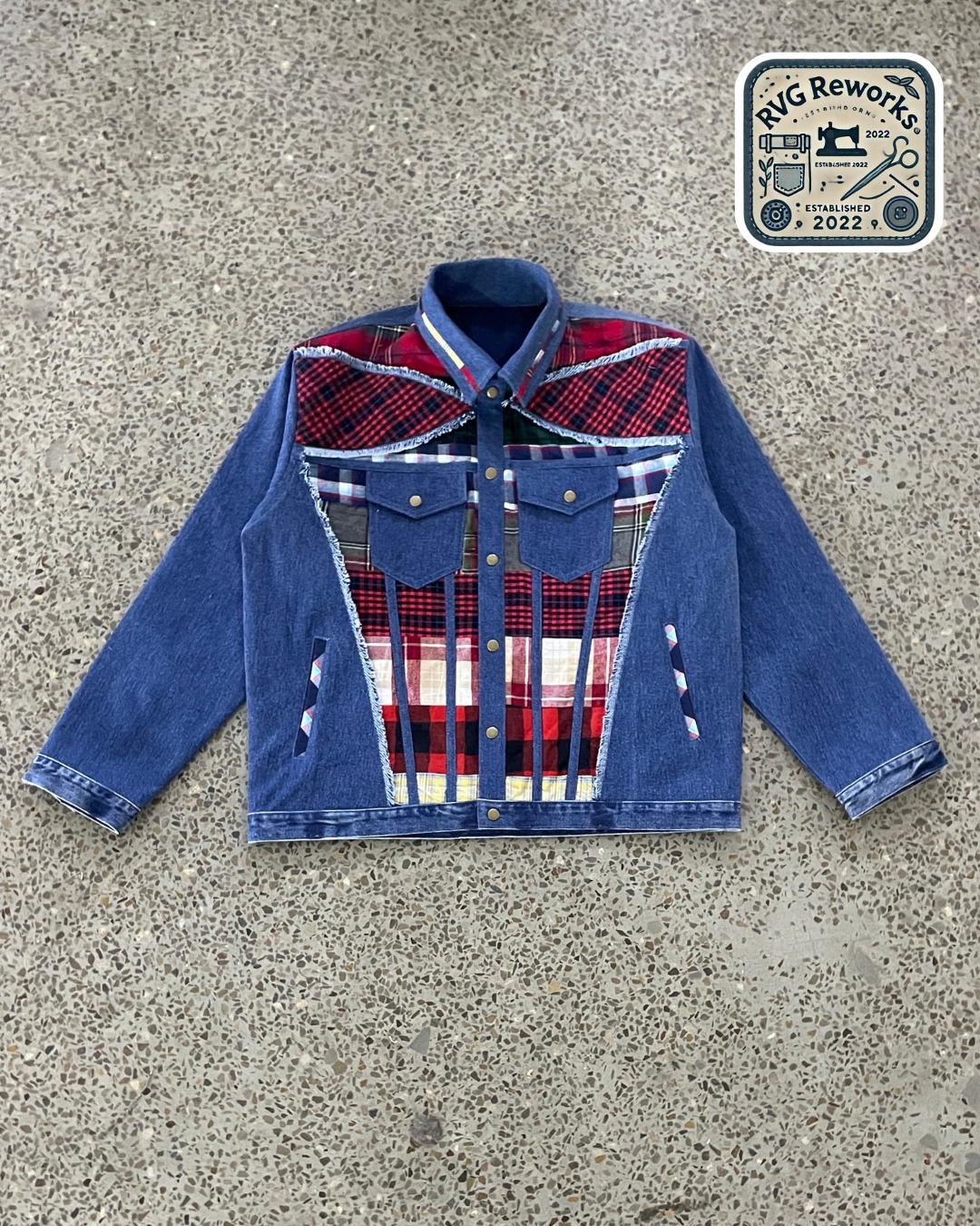 Upcycled Plaid Panel Patchwork Denim Jacket
