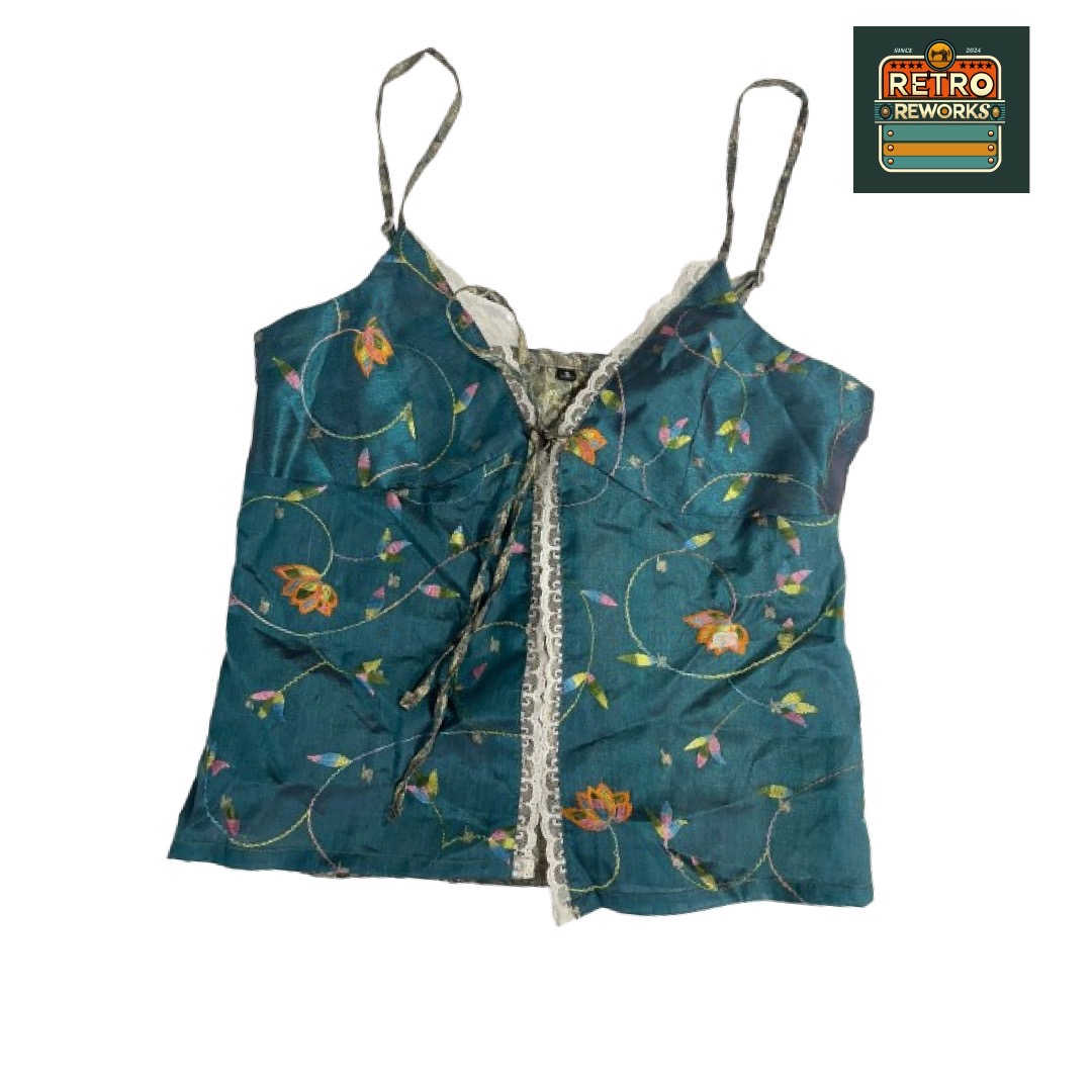 Upcycled style Lace Trim Khaddi Silk Cami Tops