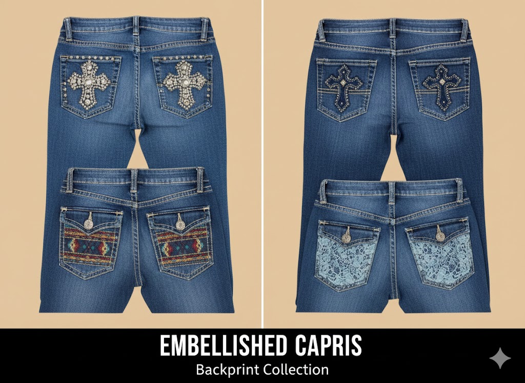Embellished Capris jeans Backprints 0188