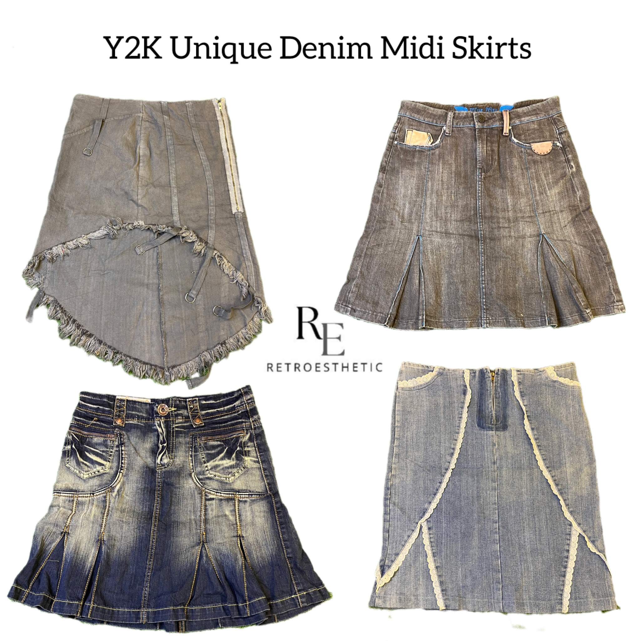 Y2K Unique Denim Midi Skirts RE-2748