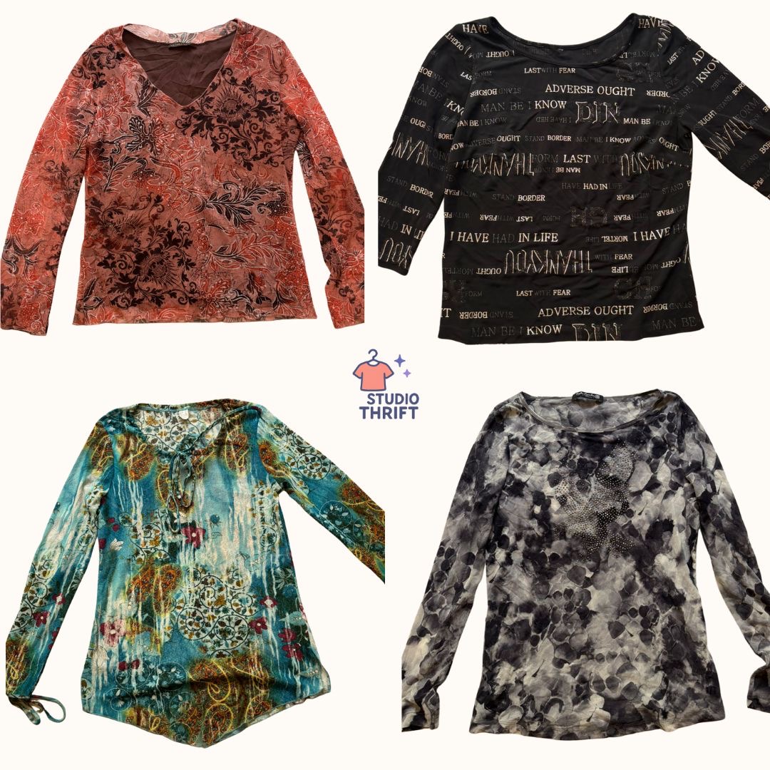 Euro Gothic Script Y2K Mesh Tops