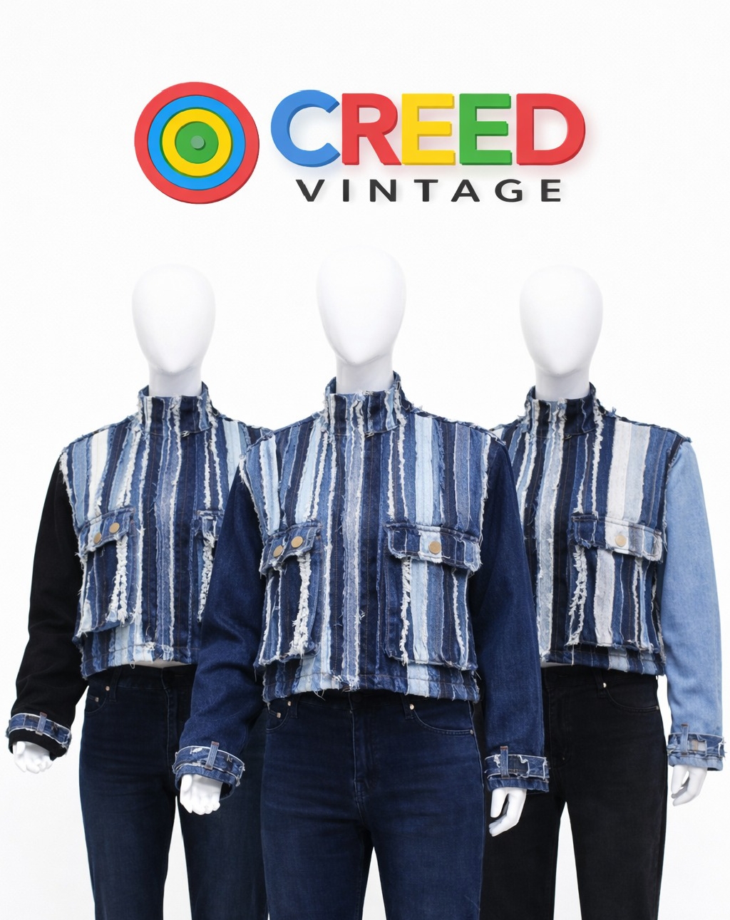 CR1189 Creed Vintage Upcycled Stripe Denim Jacket