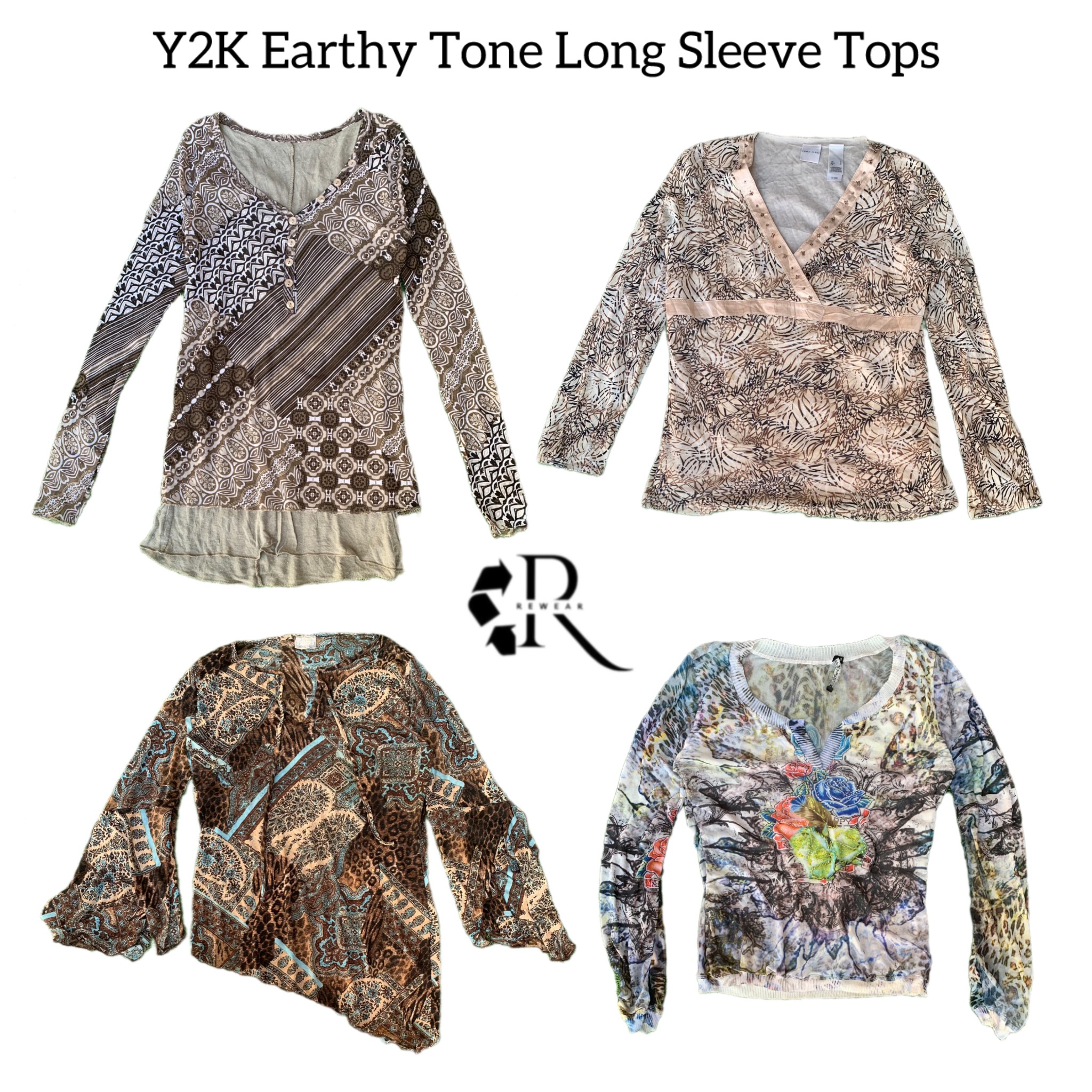 Y2K Earthy Tone Long Sleeve Tops (RW-1535)