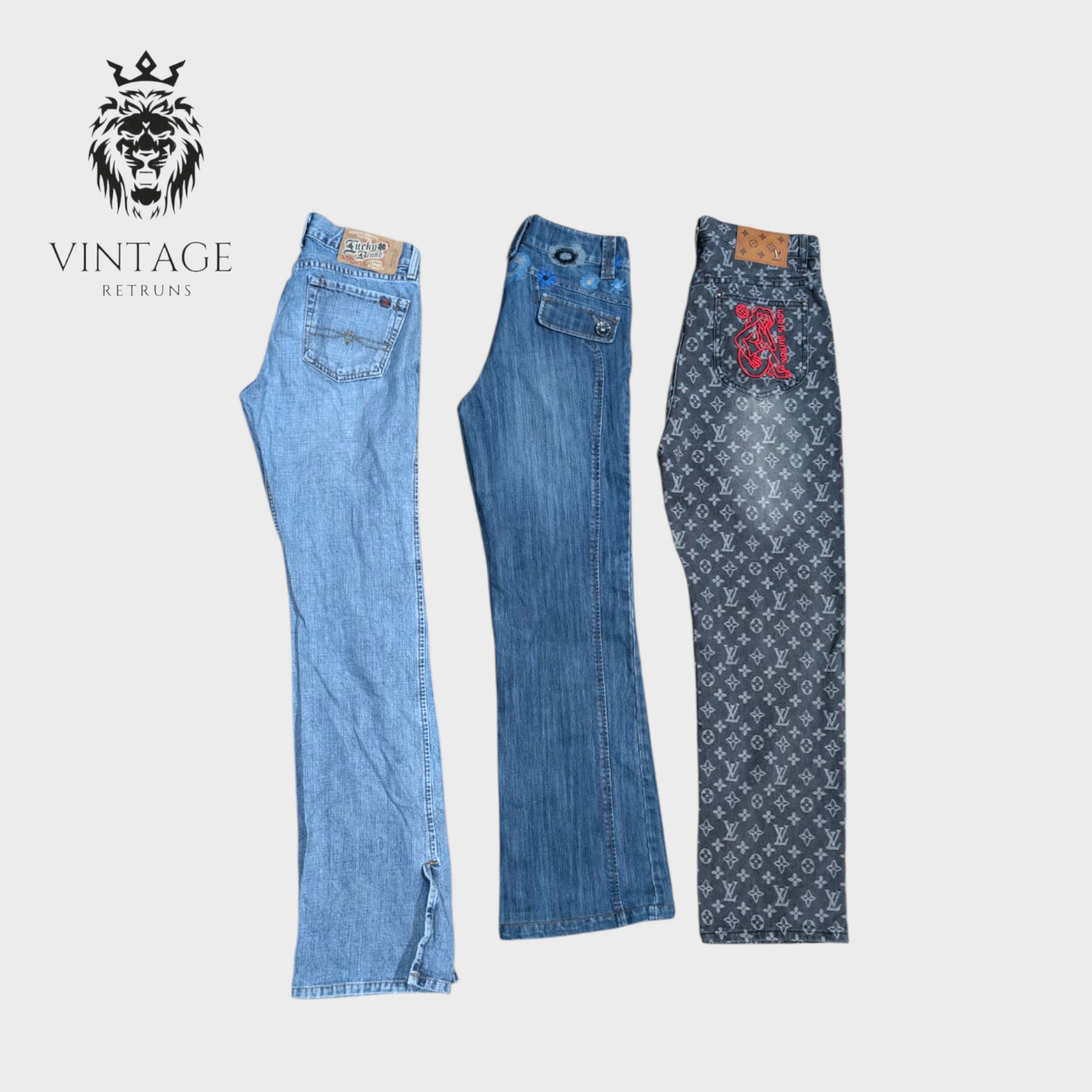 Y2K装飾および刺繍入りフレアジーンズ