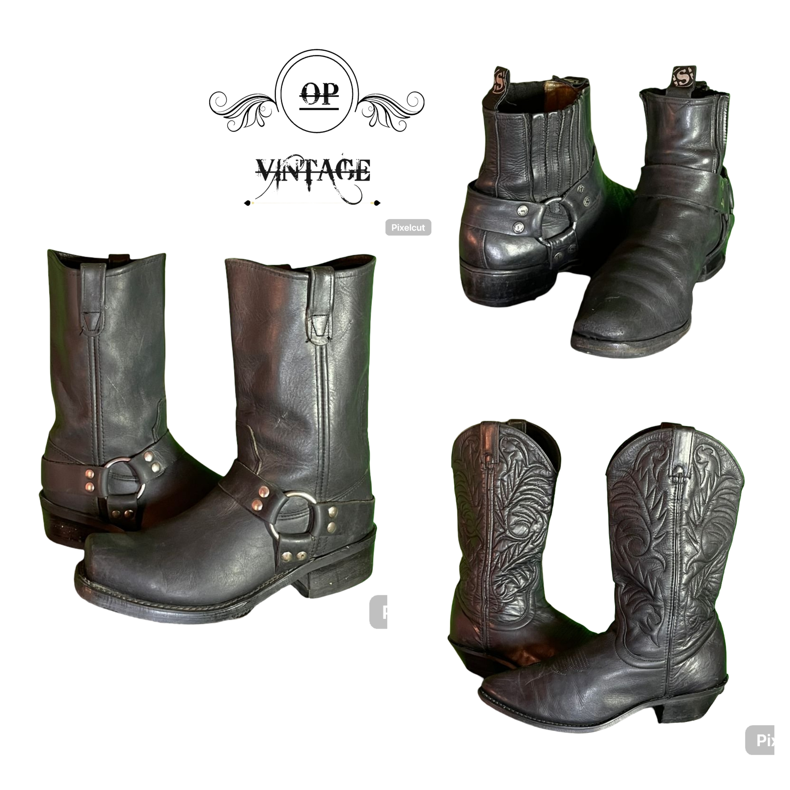 Op vintage 153 Black Branded Cowboy Boots