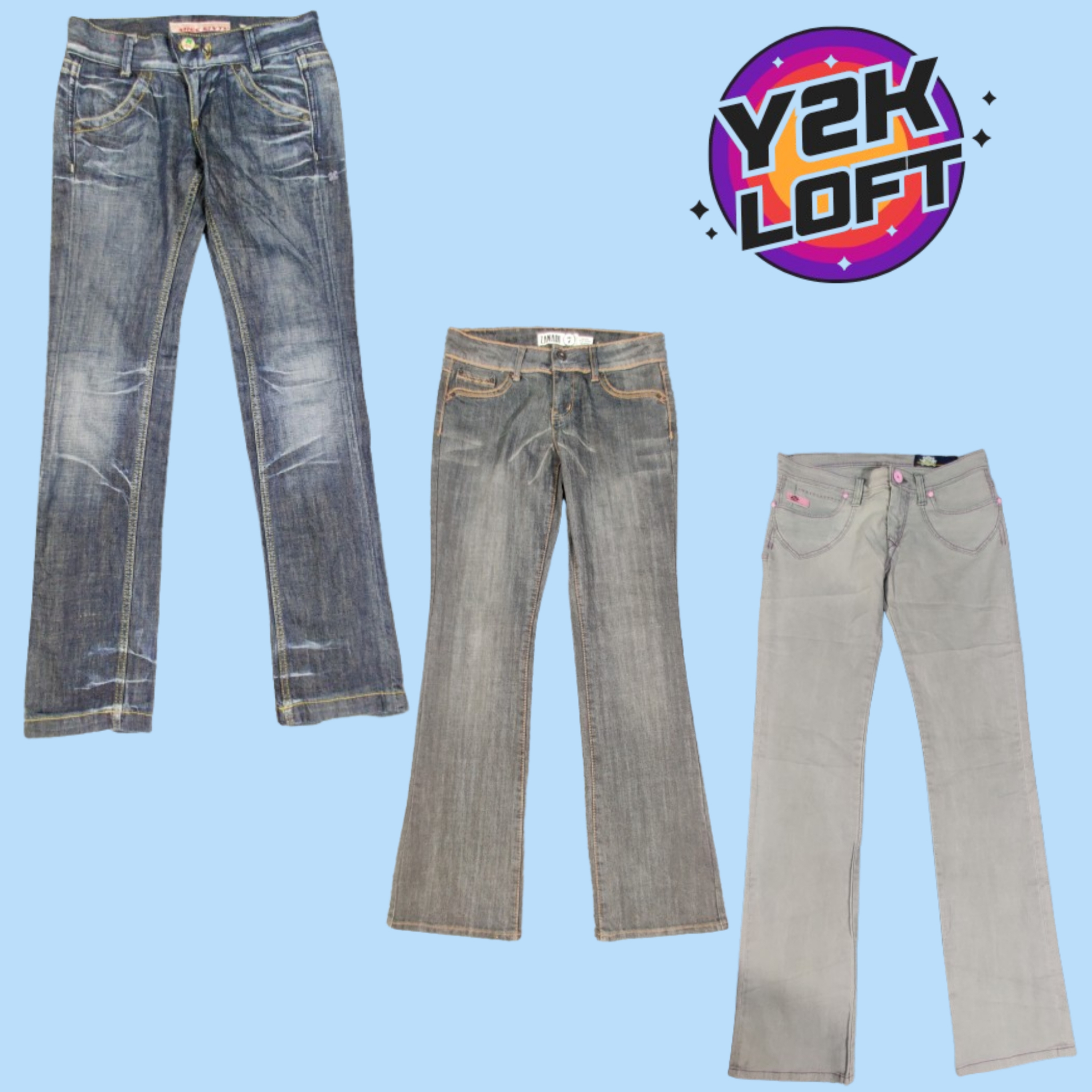 Y2K Cyber Girl Era Denim Flared Jeans (FB-011)