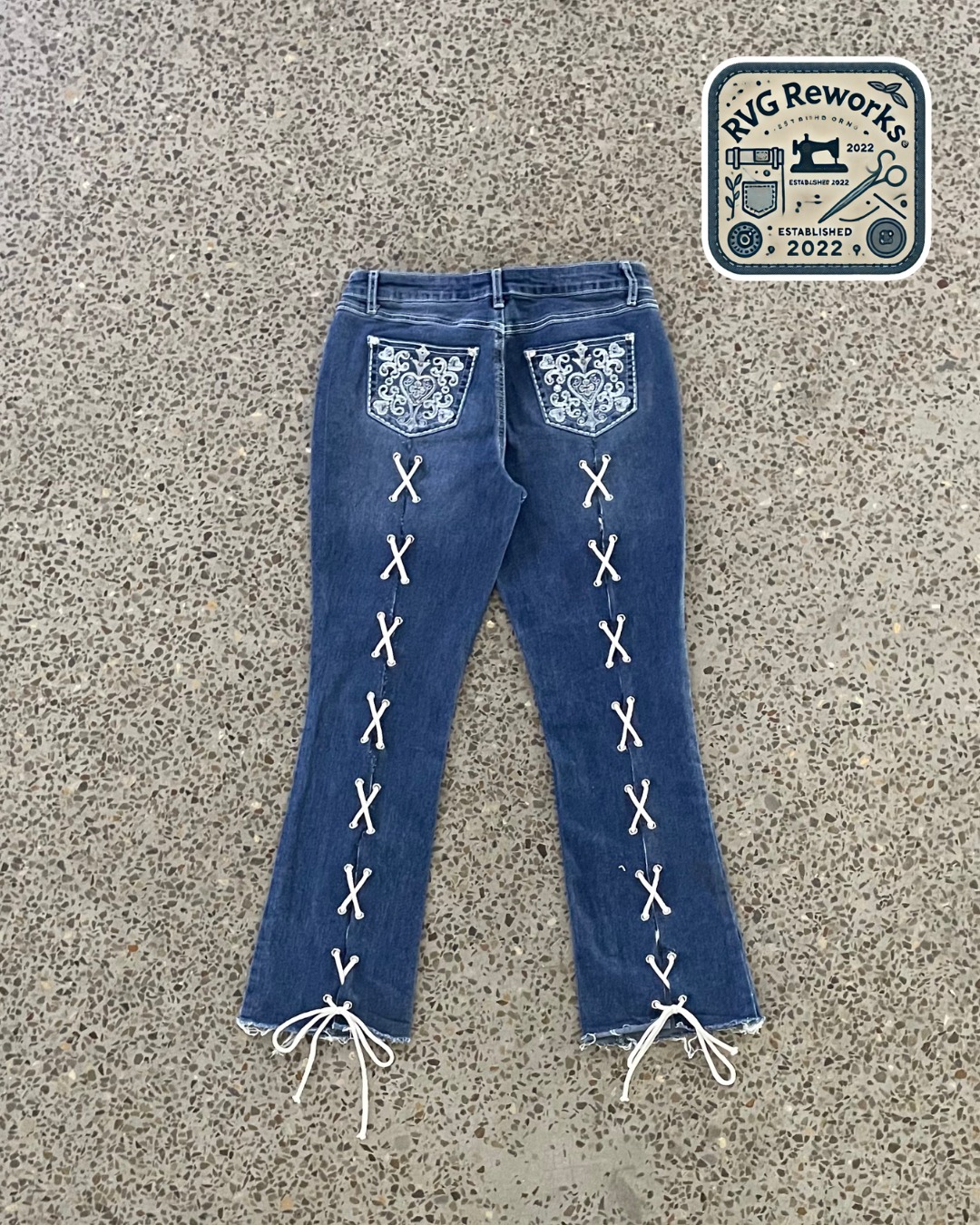 Upcycled Lace-Up y2k Bootcut Jeans