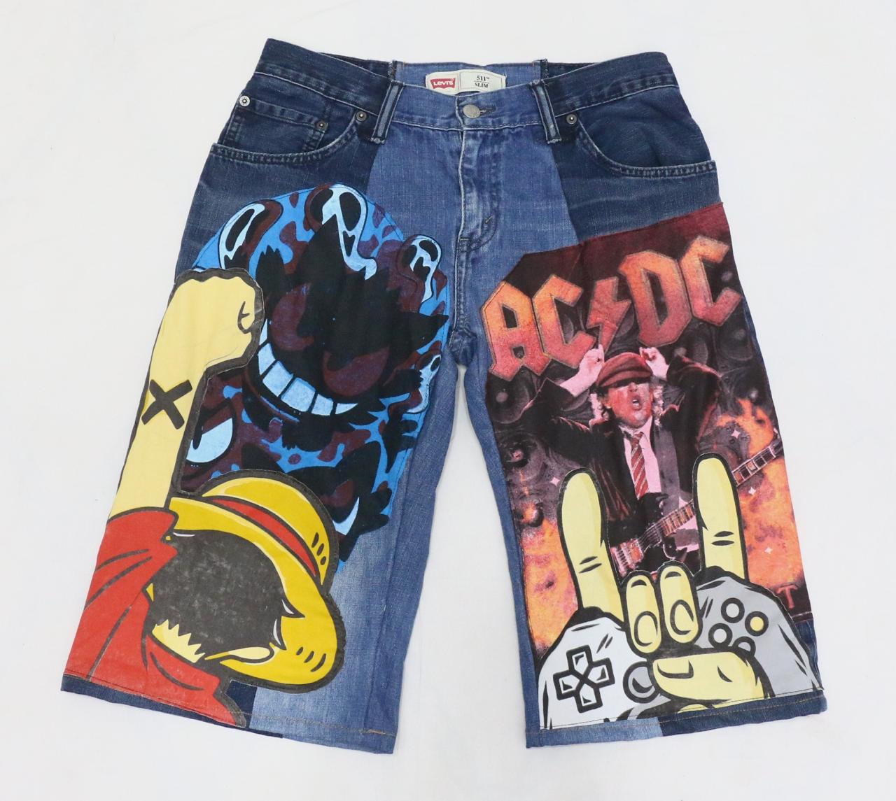 CR1248 Pantaloni Corti in Denim Patchwork Riciclat..