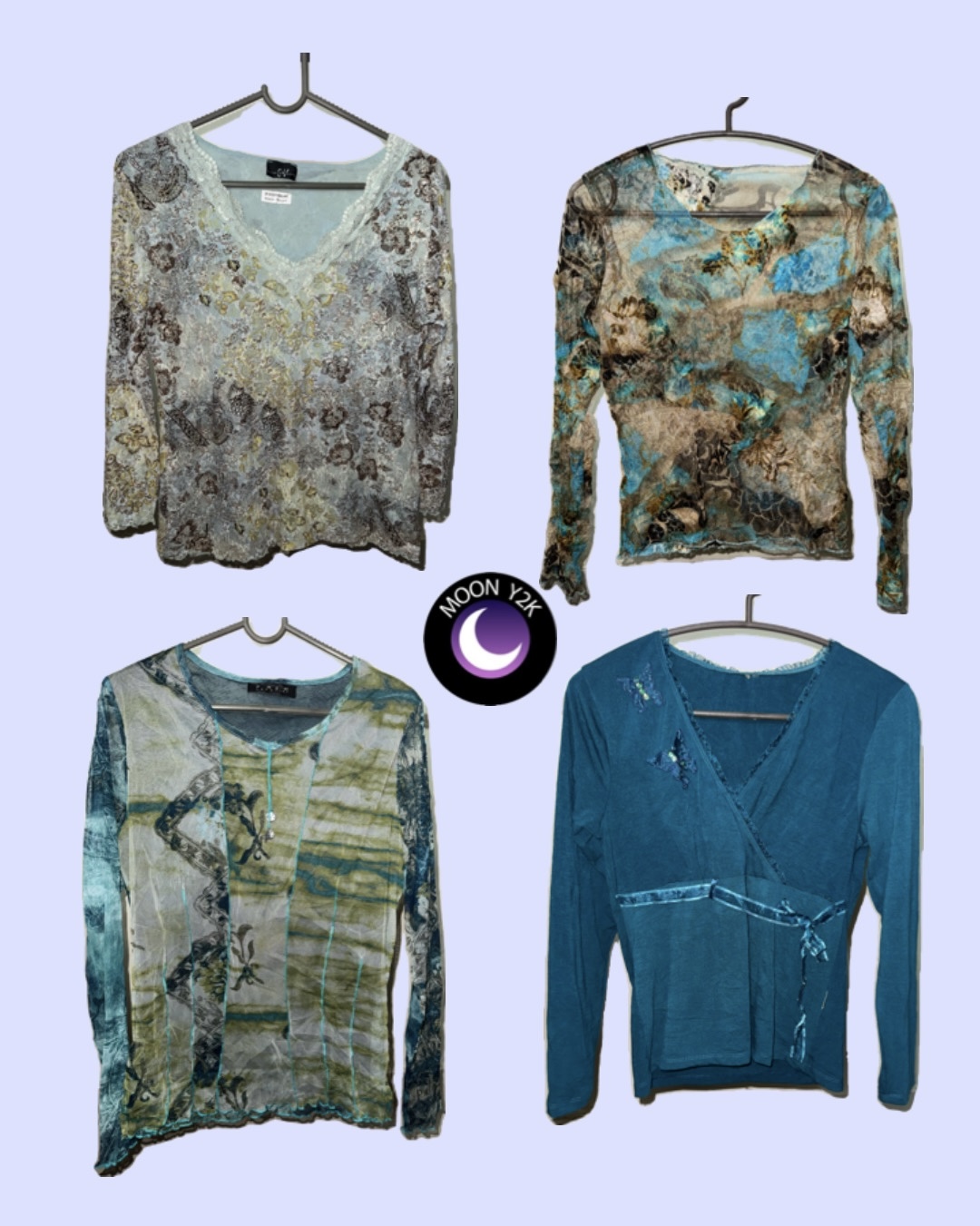 Y2k Oceanic Blue Magliette a manica lunga in rete ..