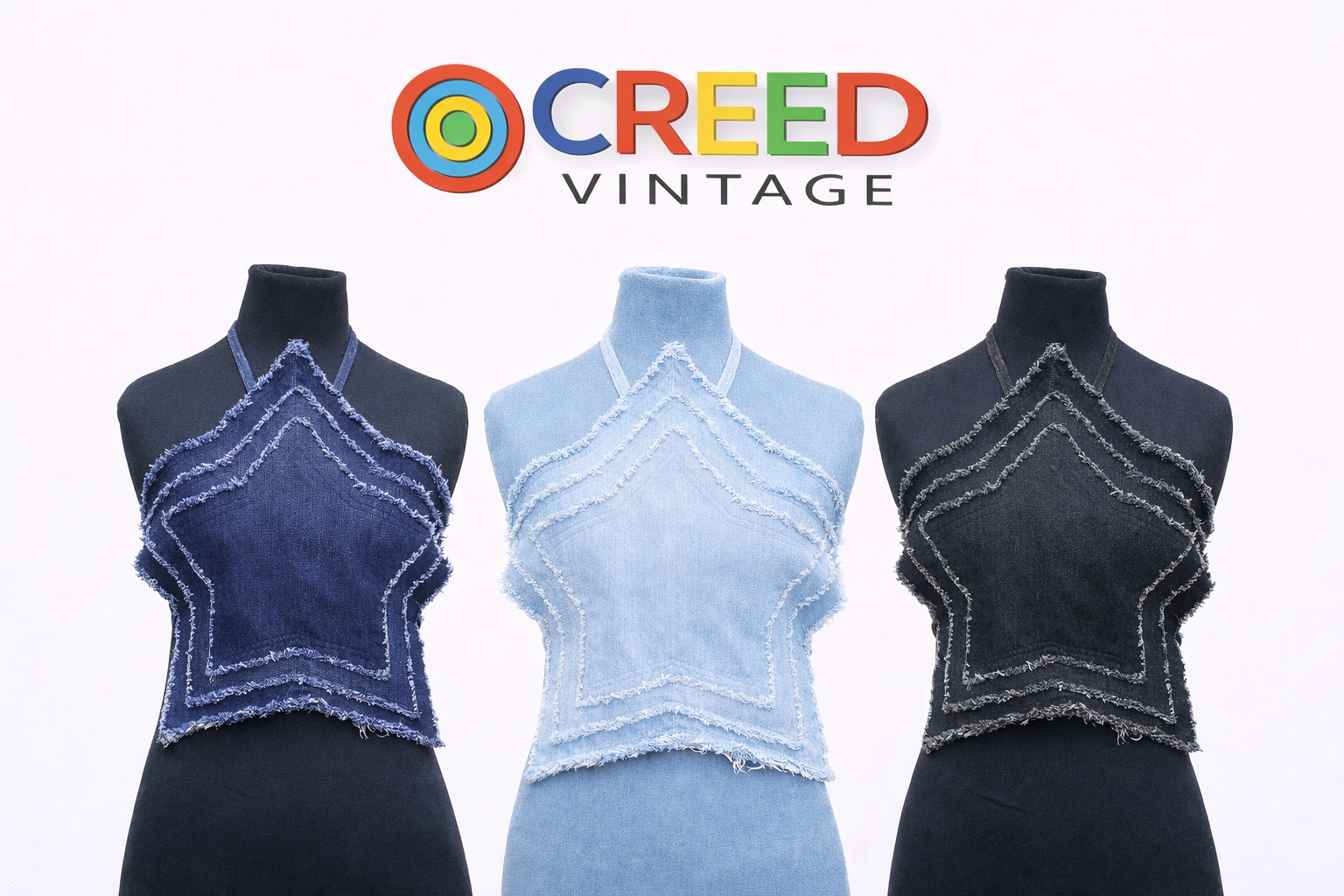 CR1268 Haut en denim upcyclé en forme d'étoile à n..