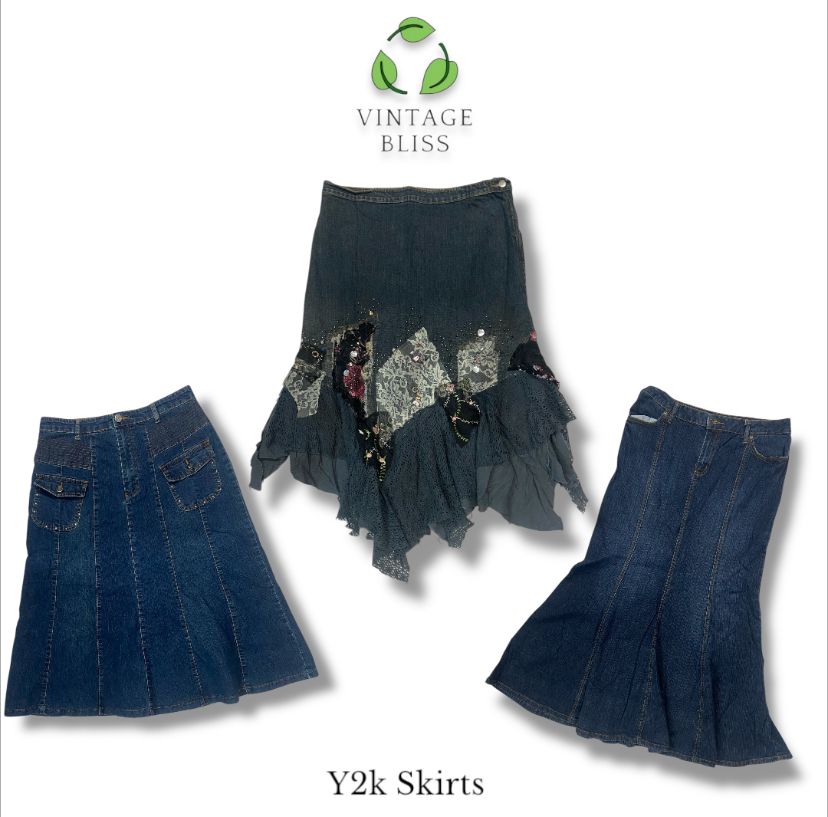 Y2k Denim Flared Long Skirts