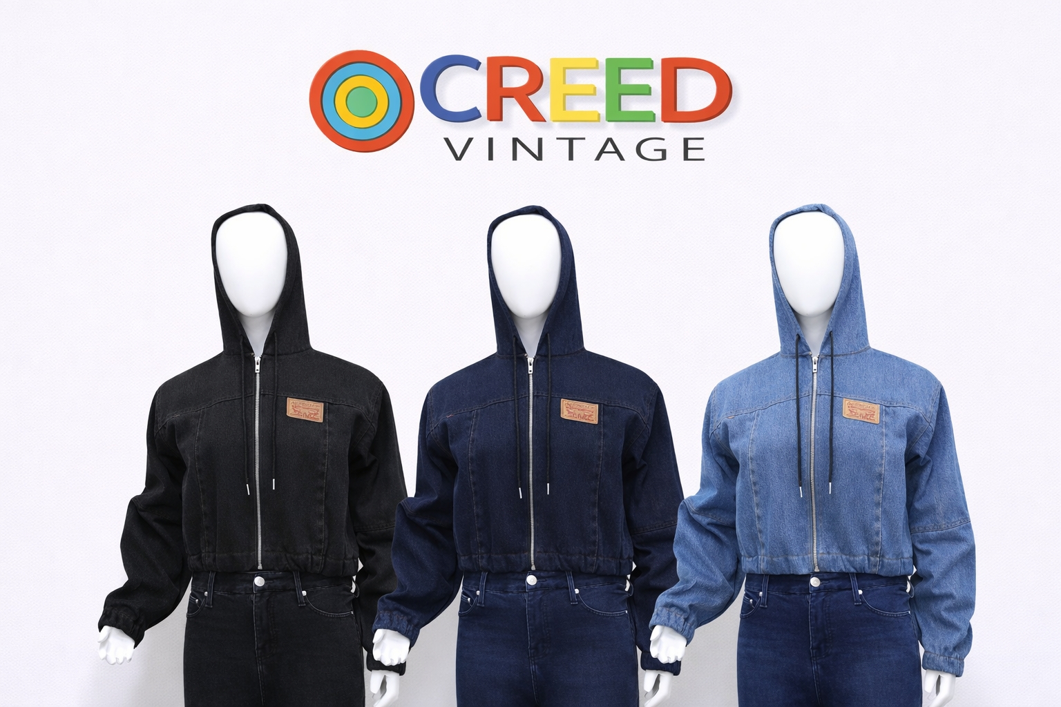 Veste cropped à capuche en denim upcyclé CR1269