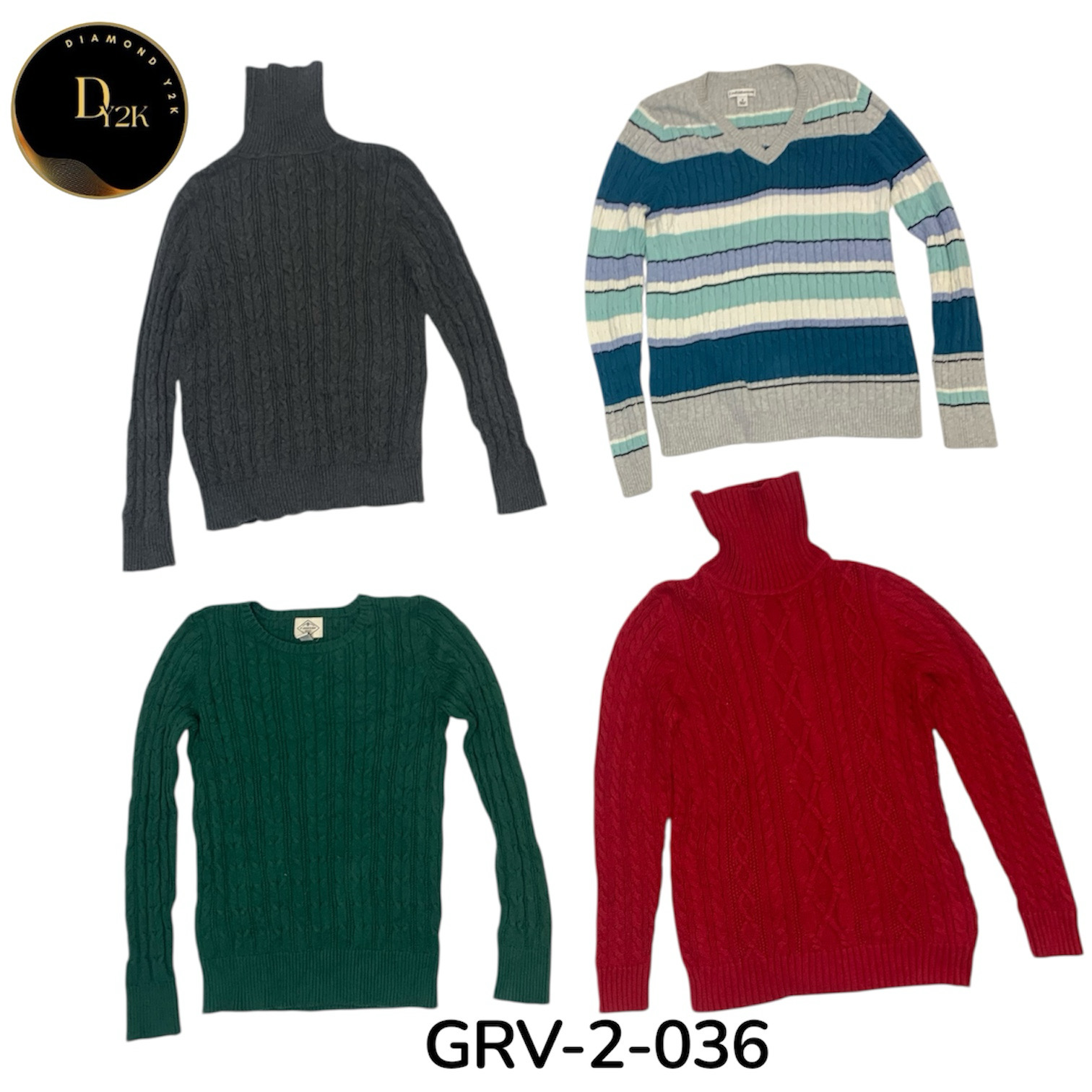 Mix Color Cable Knit Sweater – Y2K Aesthetic (GRV-..